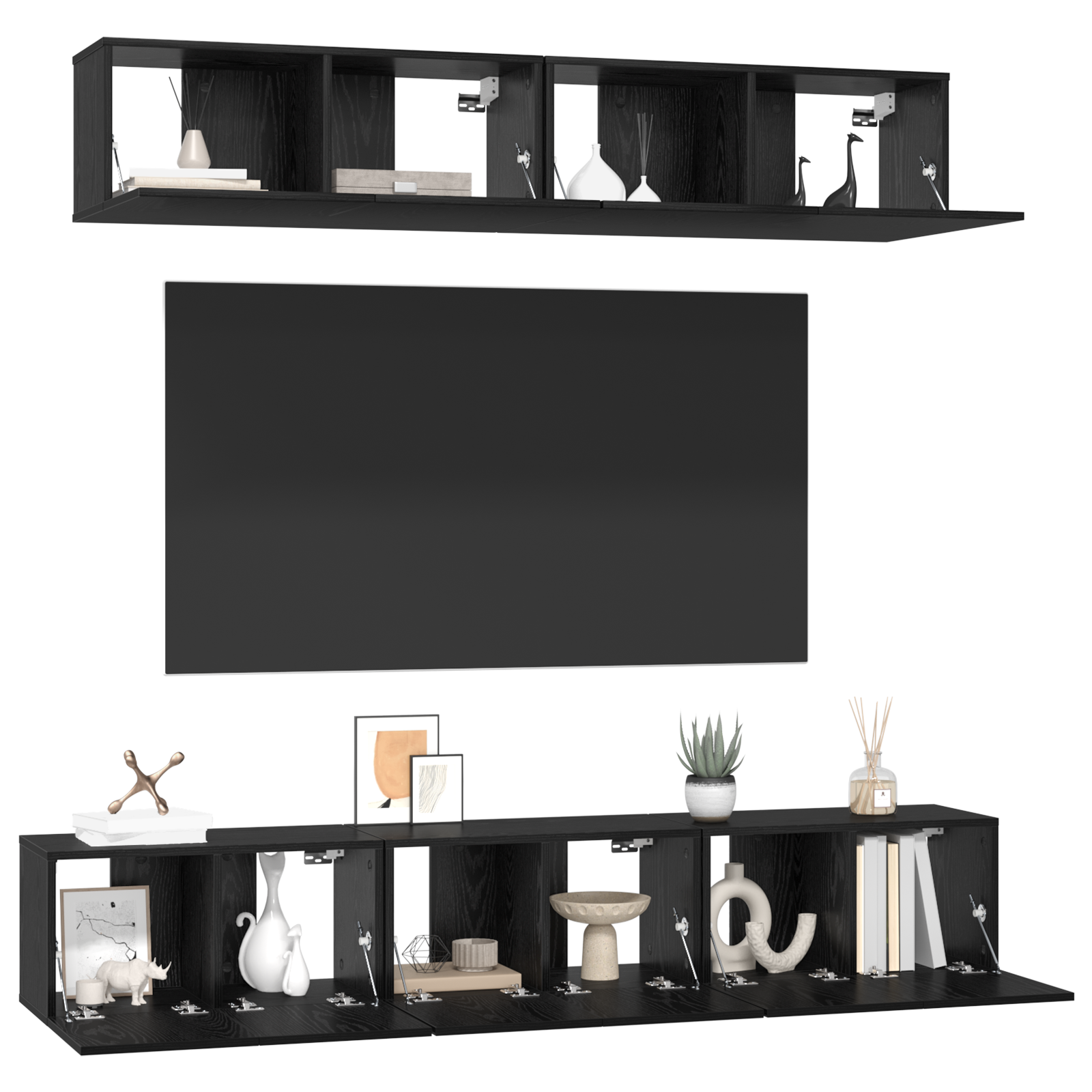 vidaXL Set comodă TV 5 pcs Stejar Negru Mediu 80 x 30 x 30.5 cm vidaXL Set comodă TV 5 pcs Stejar Negru Mediu 80 x 30 x 30.5 cm