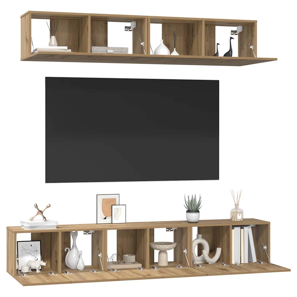vidaXL Set dulap TV 5 pcs stejar artizanal Mediu 80 x 30 x 30 cm vidaXL Set dulap TV 5 pcs stejar artizanal Mediu 80 x 30 x 30 cm