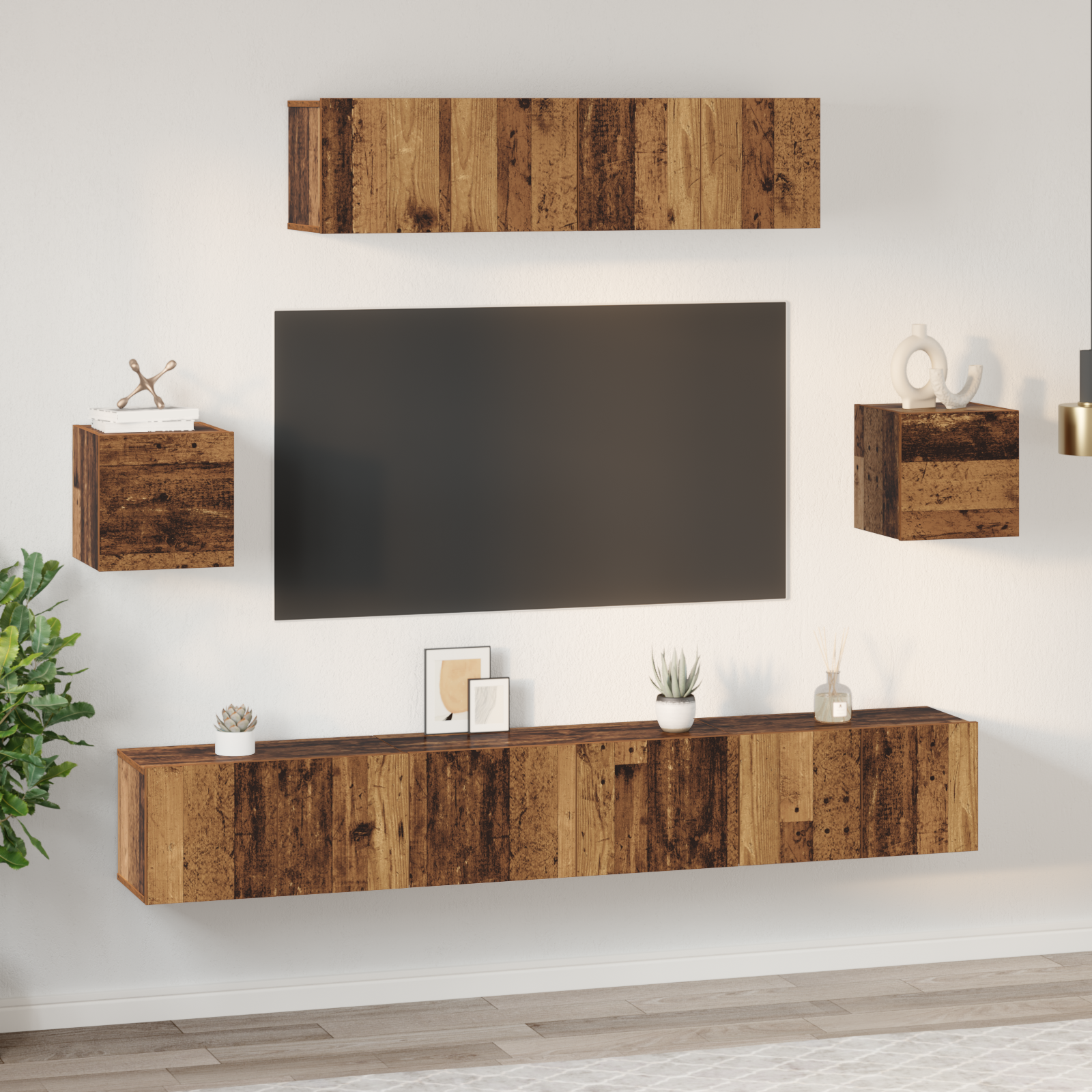 vidaXL Set comodă TV 7 pcs Lemn vechi 80 x 30 x 30 cm Lemn compozit