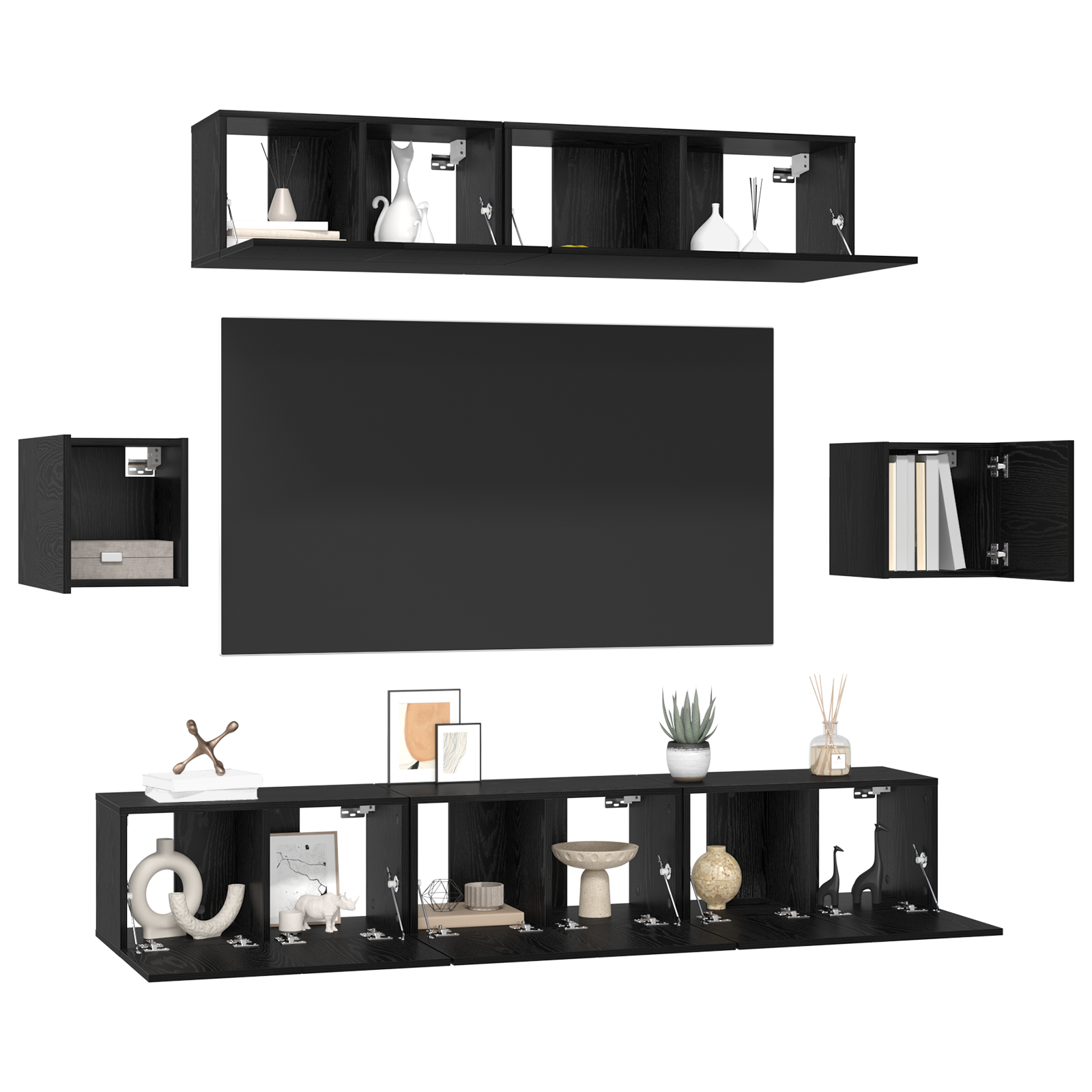 vidaXL Set comodă TV 7 pcs Stejar negru 80 x 30 x 30 cm Lemn compozit vidaXL Set comodă TV 7 pcs Stejar negru 80 x 30 x 30 cm Lemn compozit