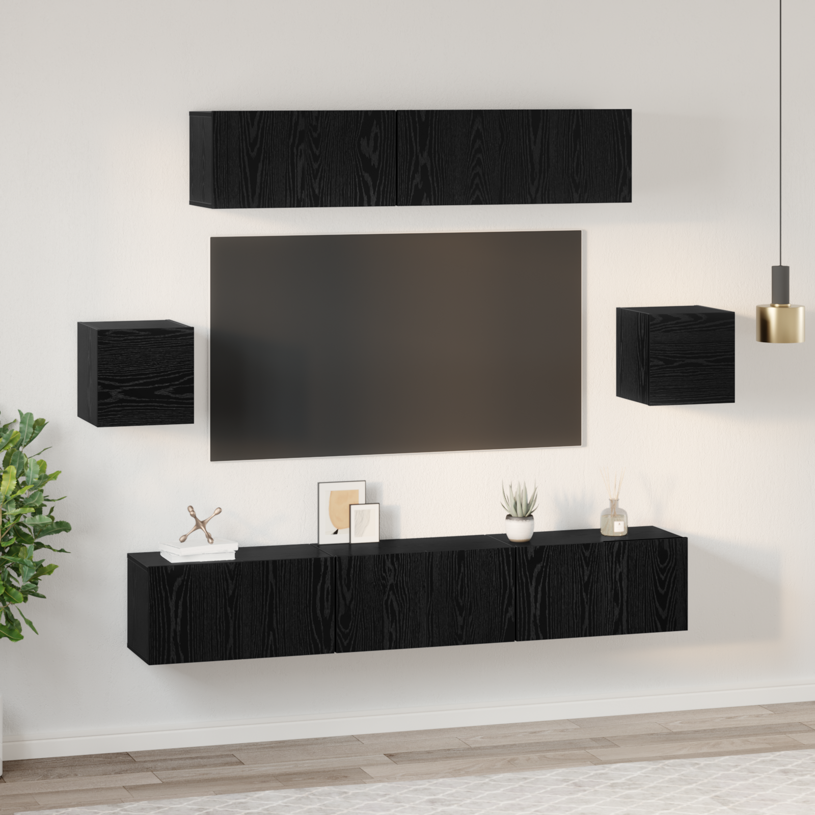 vidaXL Set comodă TV 7 pcs Stejar negru 80 x 30 x 30 cm Lemn compozit vidaXL Set comodă TV 7 pcs Stejar negru 80 x 30 x 30 cm Lemn compozit