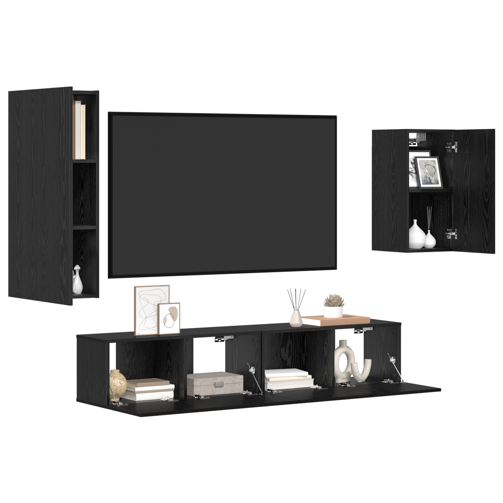 vidaXL Set comodă TV Pe perete 4 pcs Stejar negru 30.5 x 30 x 90 cm vidaXL Set comodă TV Pe perete 4 pcs Stejar negru 30.5 x 30 x 90 cm