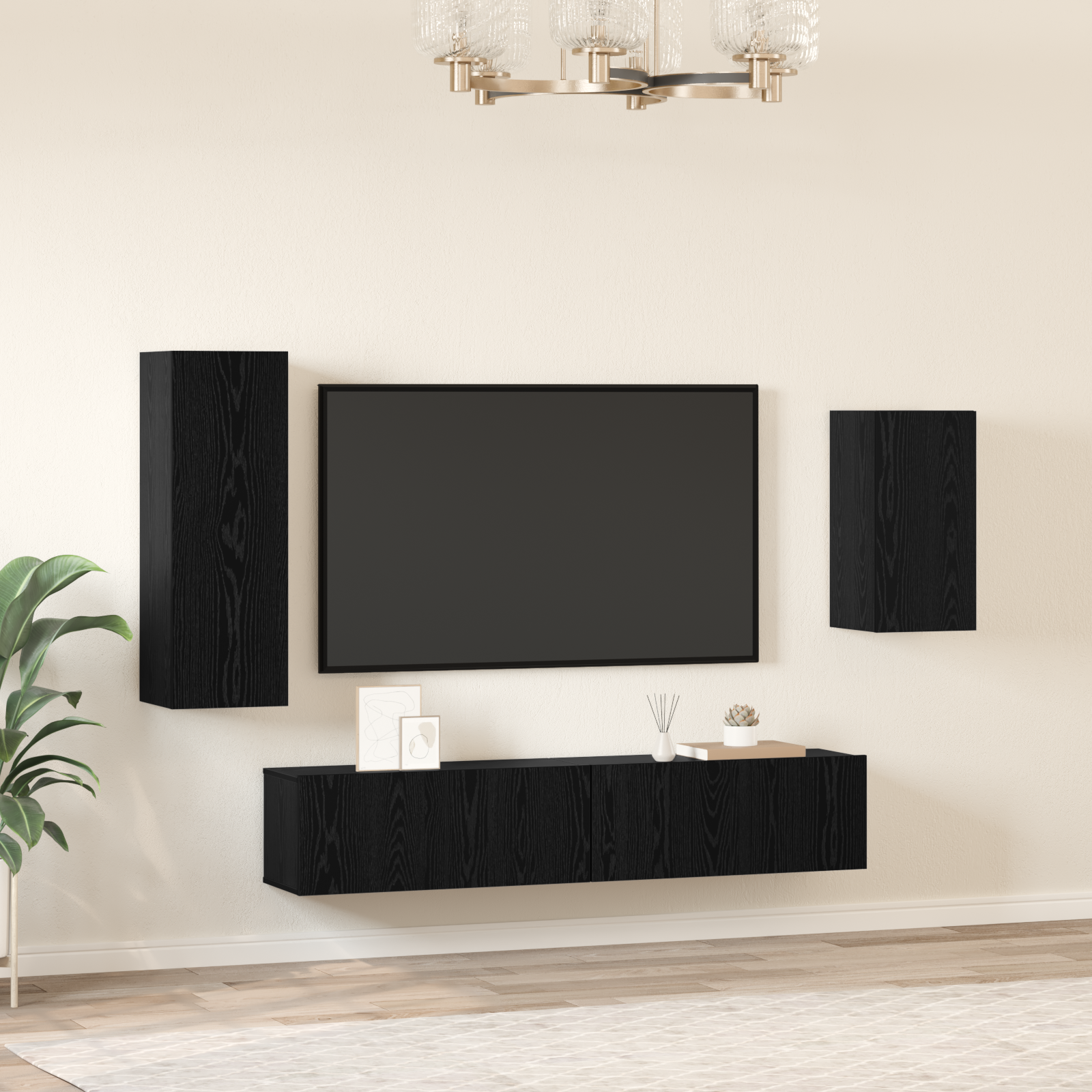 vidaXL Set comodă TV Pe perete 4 pcs Stejar negru 30.5 x 30 x 90 cm vidaXL Set comodă TV Pe perete 4 pcs Stejar negru 30.5 x 30 x 90 cm