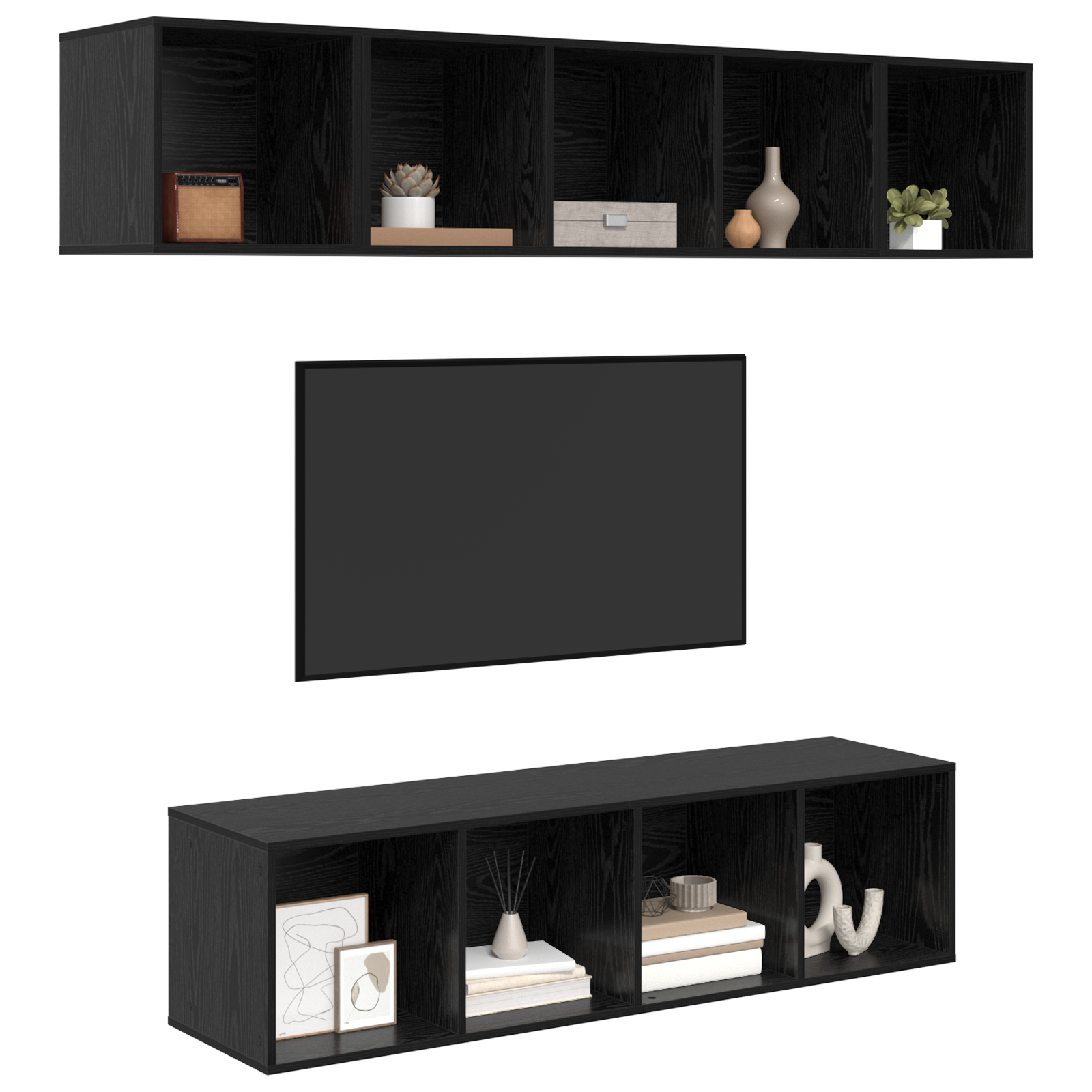 vidaXL Set comodă TV Pe perete 4 pcs Stejar negru 37 x 37 x 142.5 cm vidaXL Set comodă TV Pe perete 4 pcs Stejar negru 37 x 37 x 142.5 cm