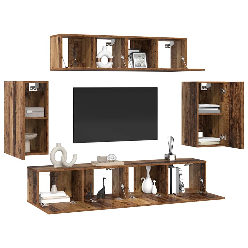 vidaXL Set comodă TV 6 pcs Lemn vechi 80 x 30 x 30 cm Lemn compozit vidaXL Set comodă TV 6 pcs Lemn vechi 80 x 30 x 30 cm Lemn compozit