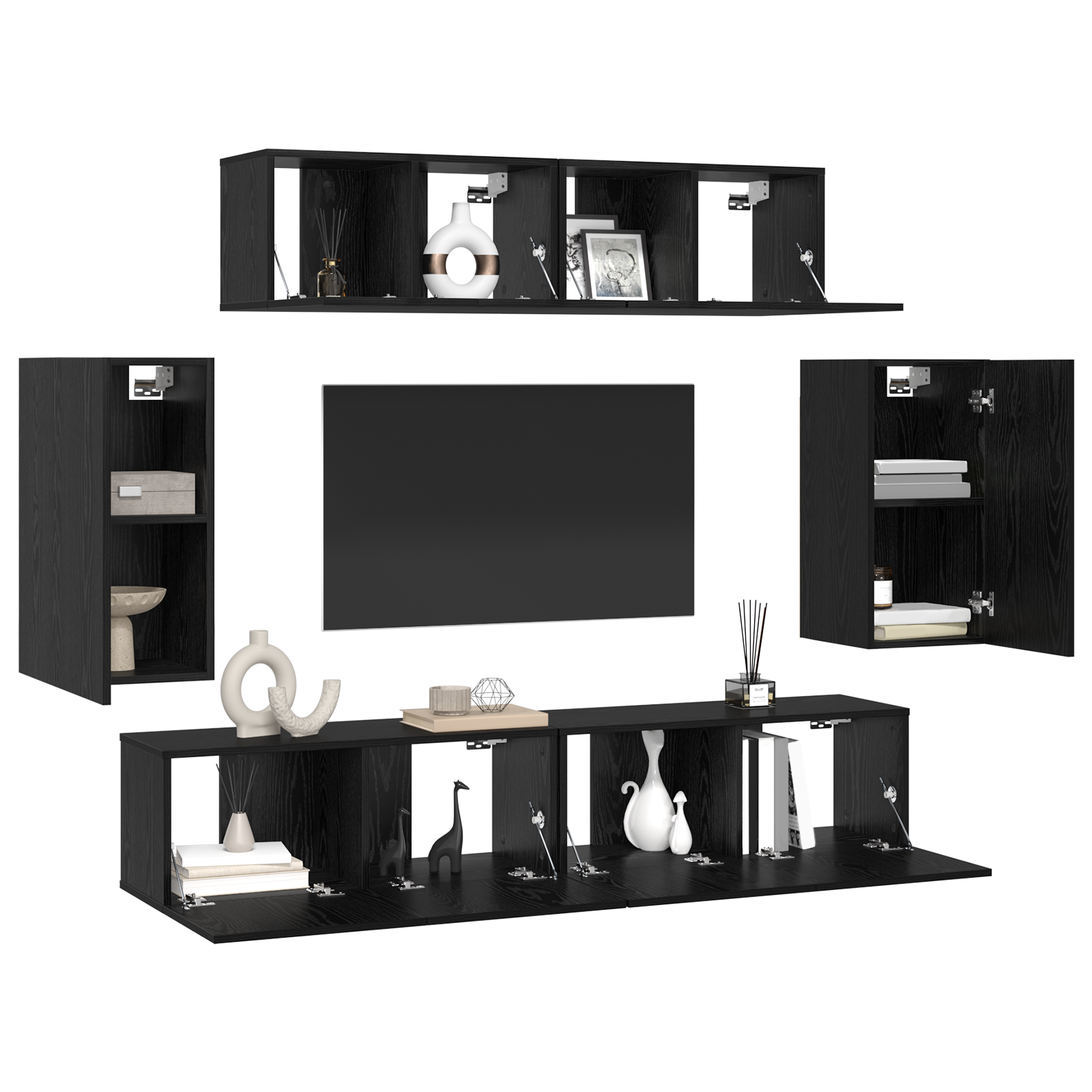 vidaXL Set comodă TV 6 pcs Stejar negru 80 x 30 x 30 cm Lemn compozit vidaXL Set comodă TV 6 pcs Stejar negru 80 x 30 x 30 cm Lemn compozit