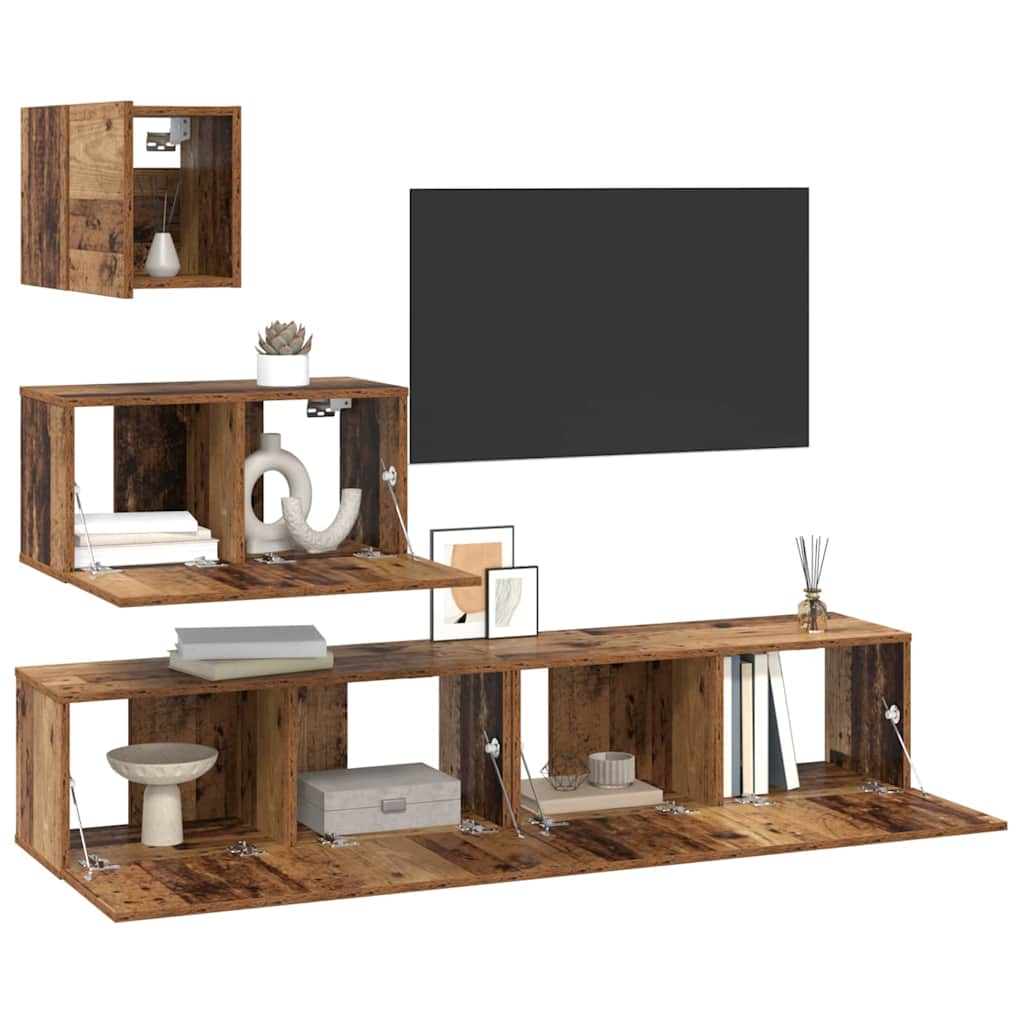 vidaXL Set comodă TV 4 pcs Lemn vechi 80 x 30 x 30 cm Lemn compozit vidaXL Set comodă TV 4 pcs Lemn vechi 80 x 30 x 30 cm Lemn compozit