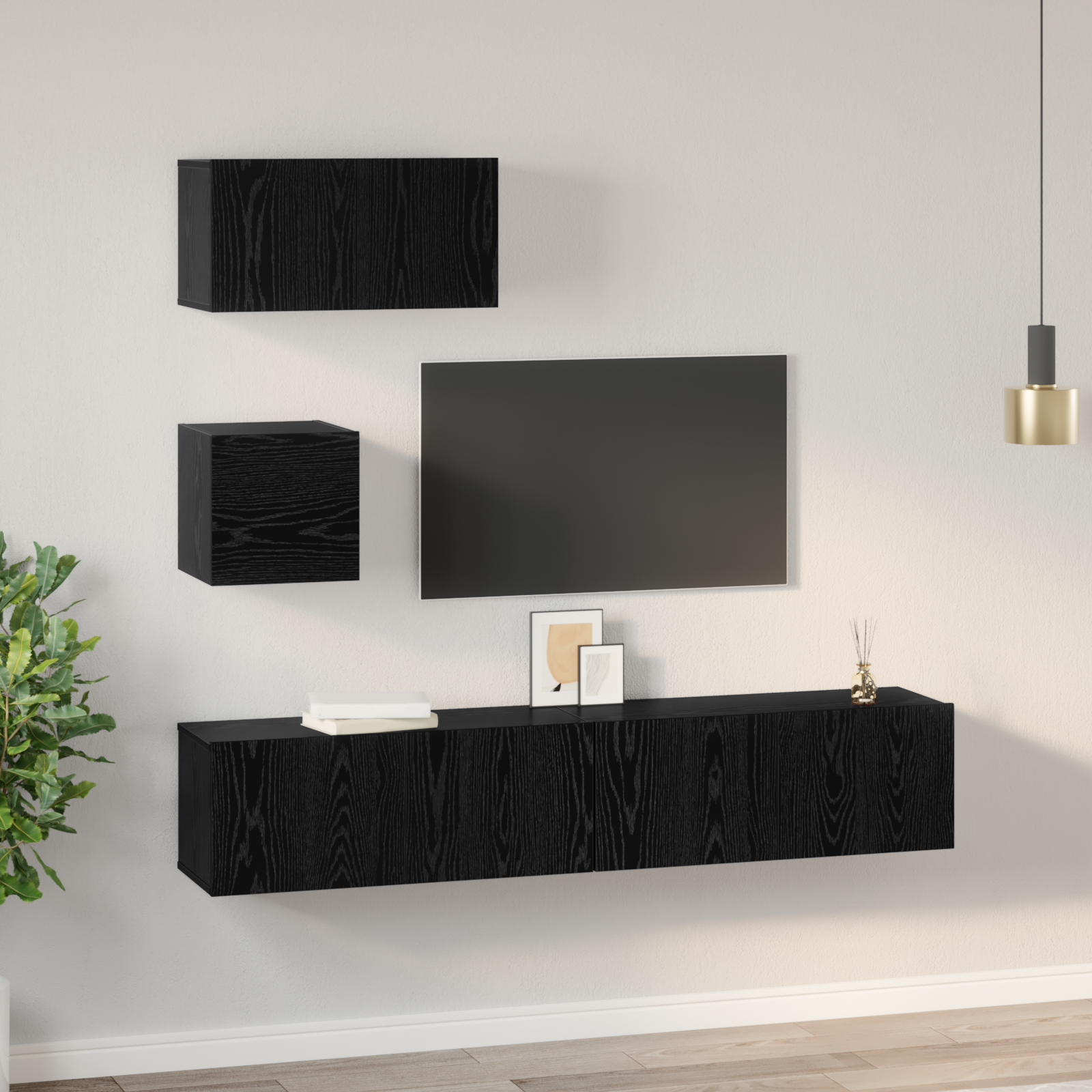 vidaXL Set comodă TV 4 pcs Stejar negru 80 x 30 x 30 cm Lemn compozit vidaXL Set comodă TV 4 pcs Stejar negru 80 x 30 x 30 cm Lemn compozit