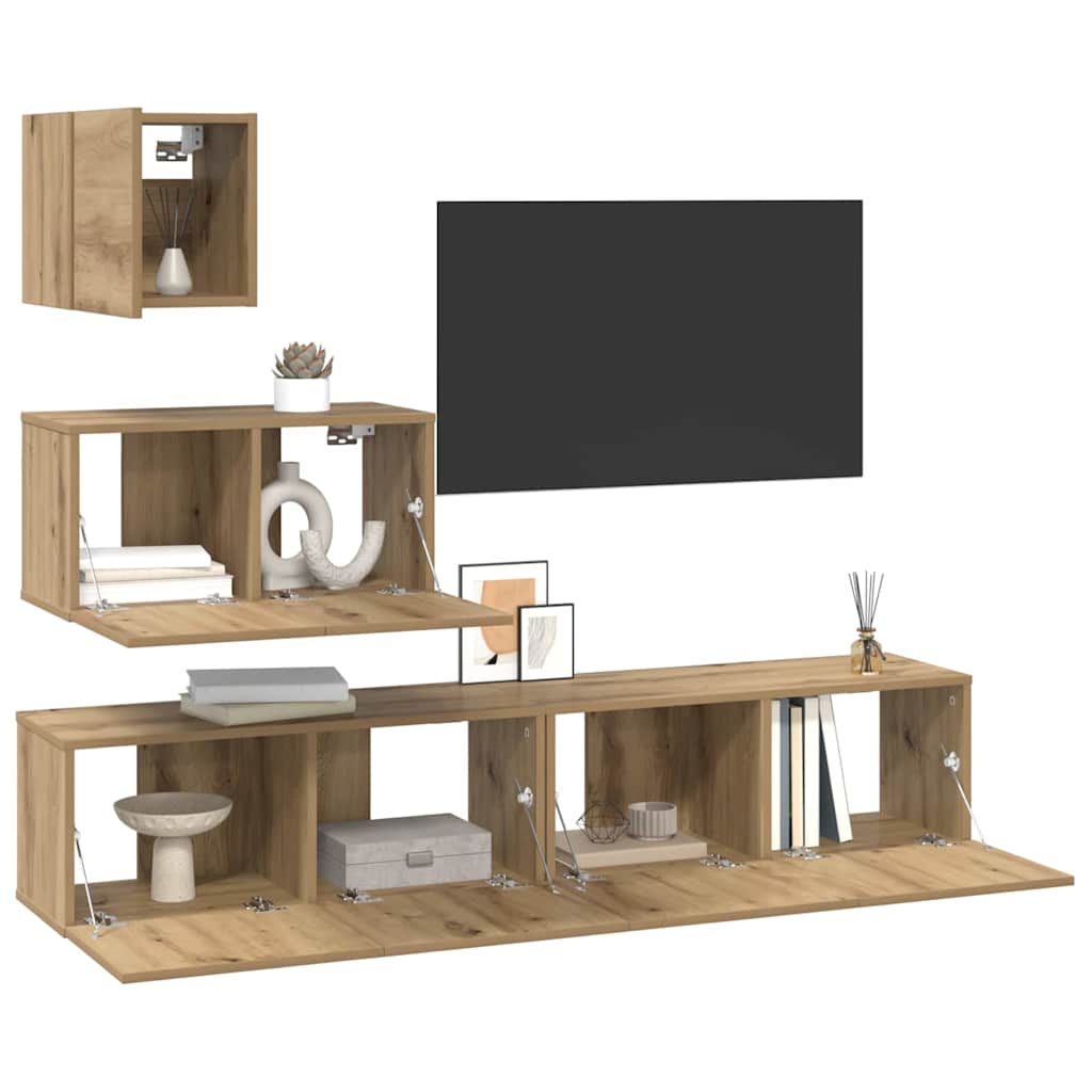 vidaXL Set comodă TV Pe perete 4 pcs stejar artizanal 80 x 30 x 30 cm vidaXL Set comodă TV Pe perete 4 pcs stejar artizanal 80 x 30 x 30 cm