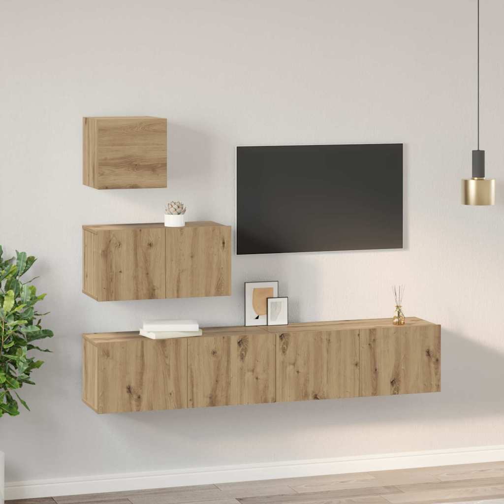 vidaXL Set comodă TV Pe perete 4 pcs stejar artizanal 80 x 30 x 30 cm vidaXL Set comodă TV Pe perete 4 pcs stejar artizanal 80 x 30 x 30 cm