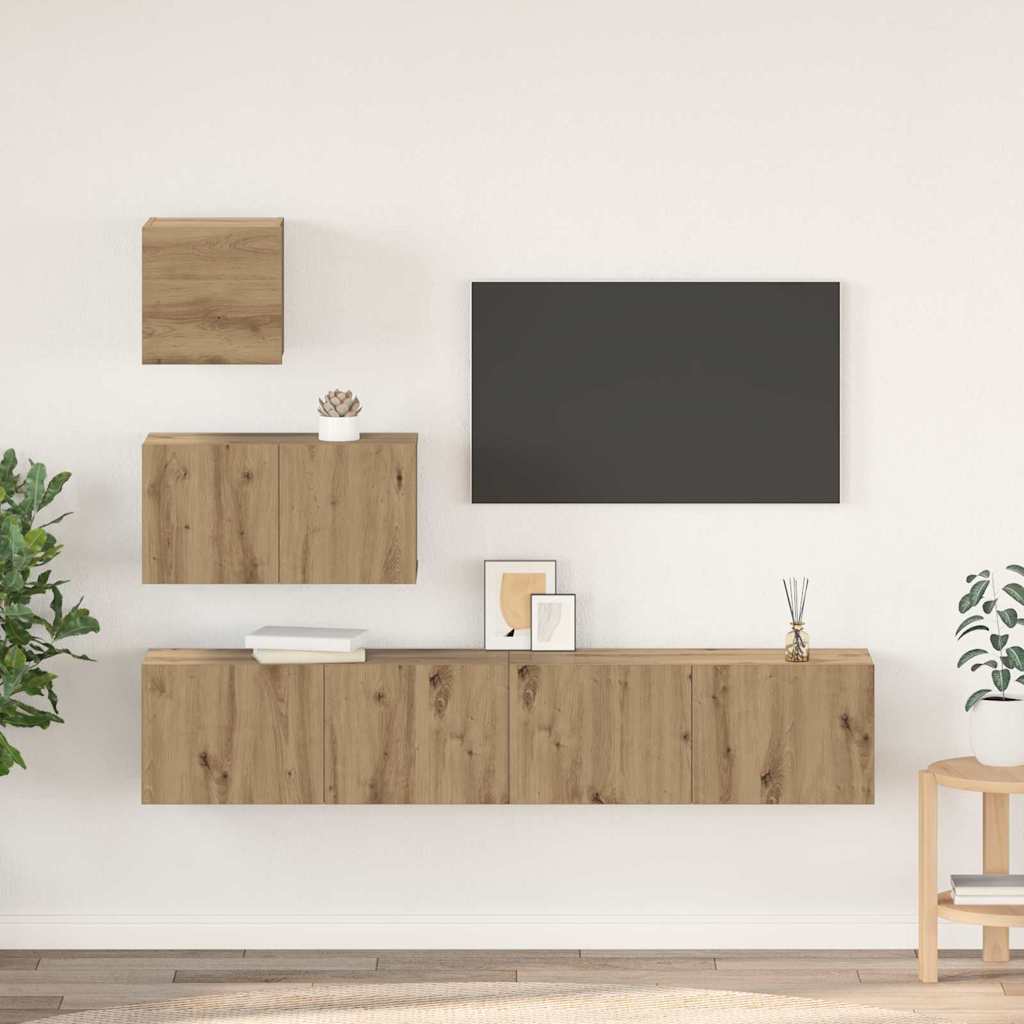 vidaXL Set comodă TV Pe perete 4 pcs stejar artizanal 80 x 30 x 30 cm vidaXL Set comodă TV Pe perete 4 pcs stejar artizanal 80 x 30 x 30 cm