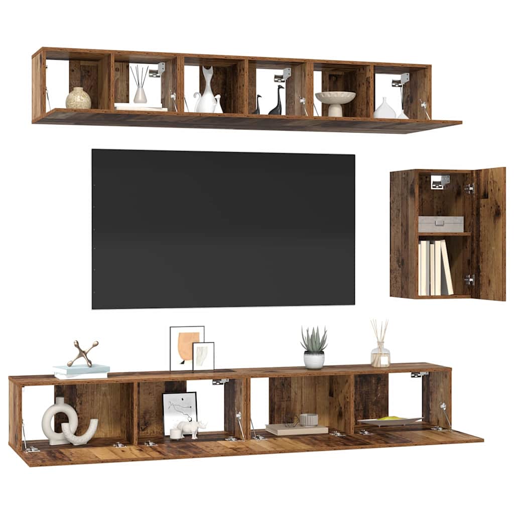 vidaXL Set comodă TV 6 pcs Lemn vechi 100 x 30 x 30 cm Lemn compozit vidaXL Set comodă TV 6 pcs Lemn vechi 100 x 30 x 30 cm Lemn compozit
