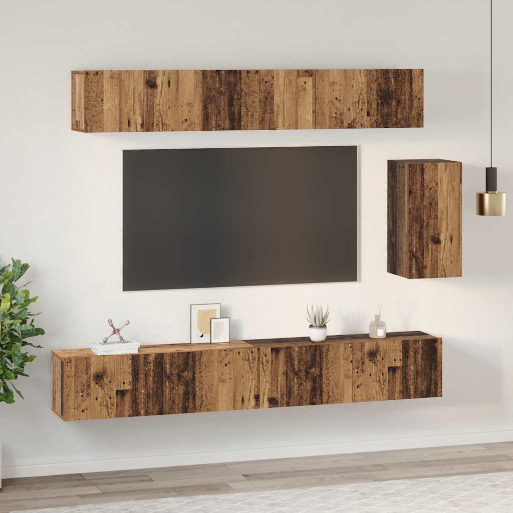 vidaXL Set comodă TV 6 pcs Lemn vechi 100 x 30 x 30 cm Lemn compozit vidaXL Set comodă TV 6 pcs Lemn vechi 100 x 30 x 30 cm Lemn compozit