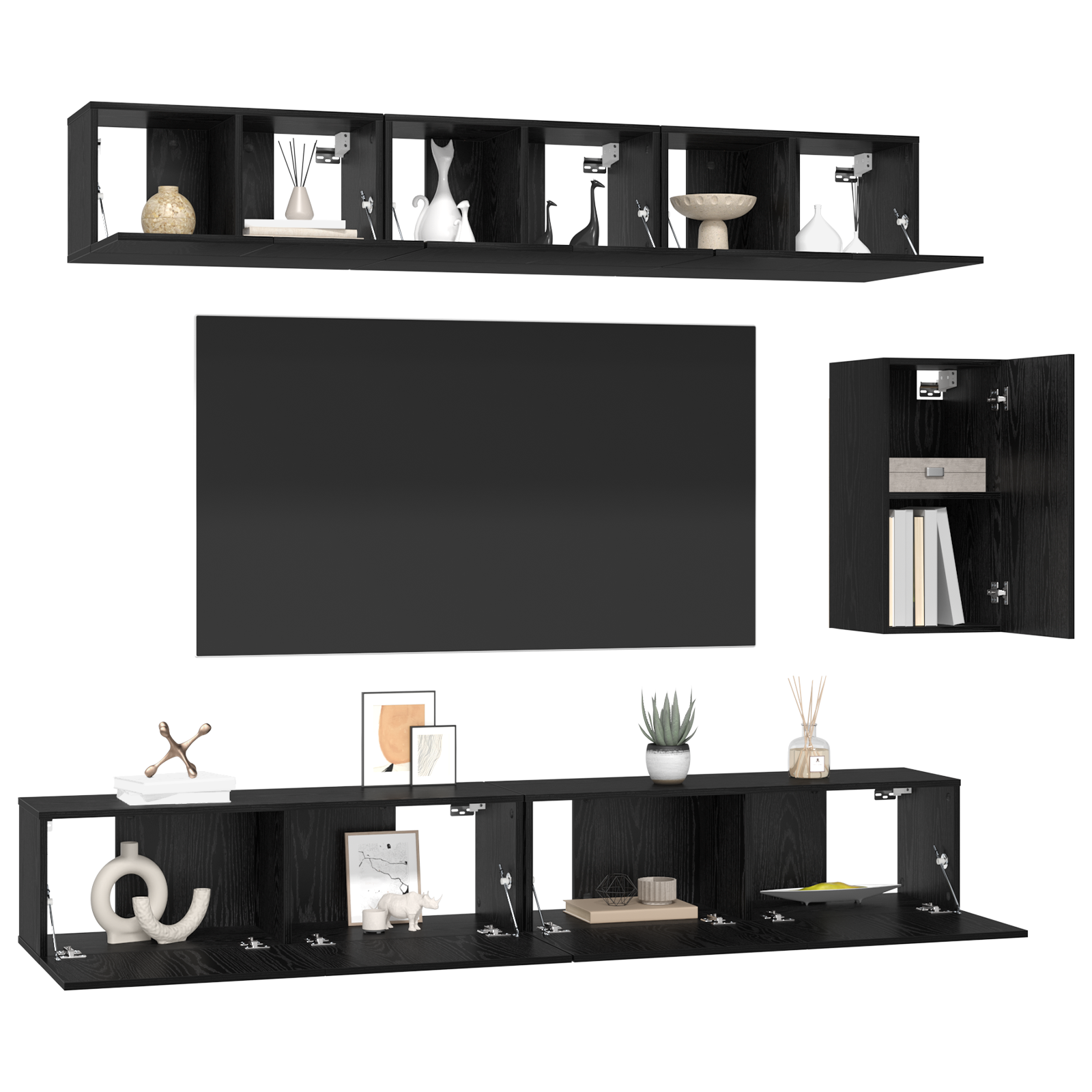 vidaXL Set comodă TV 6 pcs Stejar negru 100 x 30 x 30 cm Lemn compozit vidaXL Set comodă TV 6 pcs Stejar negru 100 x 30 x 30 cm Lemn compozit