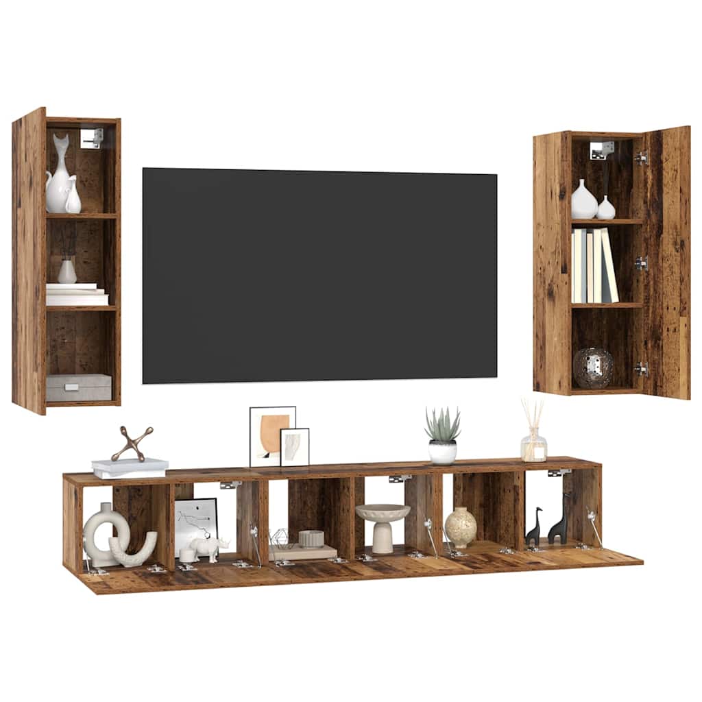 vidaXL Set comodă TV 4 pcs Lemn vechi 30.5 x 30 x 90 cm Lemn compozit vidaXL Set comodă TV 4 pcs Lemn vechi 30.5 x 30 x 90 cm Lemn compozit