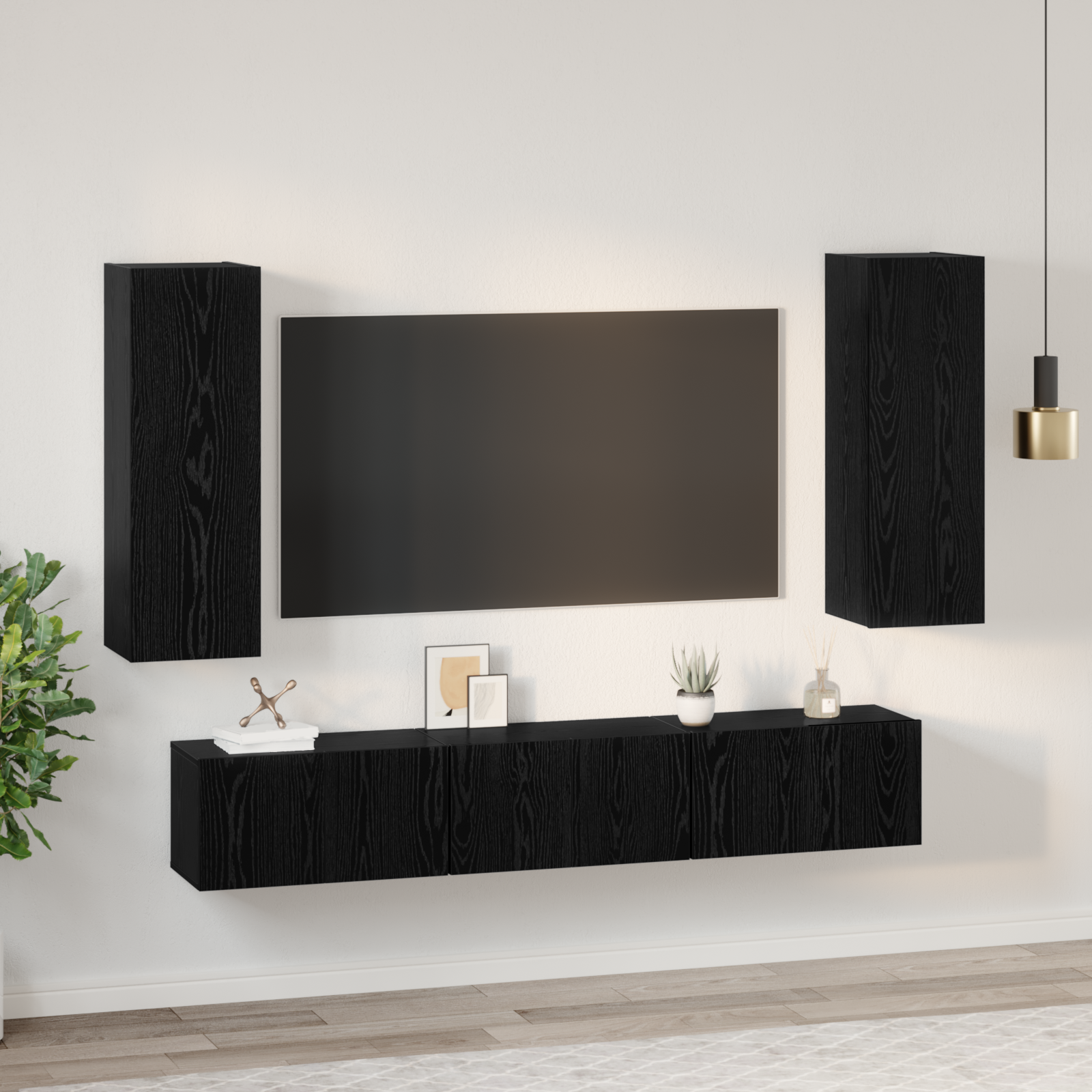 vidaXL Set comodă TV 5 pcs Stejar negru Mediu 30.5 x 30 x 90 cm vidaXL Set comodă TV 5 pcs Stejar negru Mediu 30.5 x 30 x 90 cm