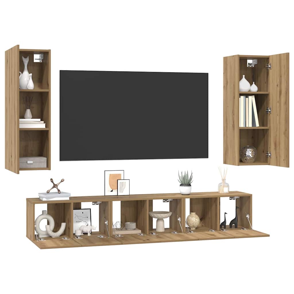 vidaXL Set comodă TV 4 pcs stejar artizanal 30.5 x 30 x 90 cm vidaXL Set comodă TV 4 pcs stejar artizanal 30.5 x 30 x 90 cm