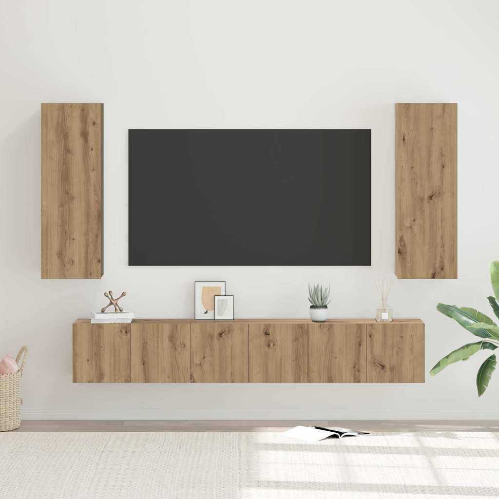 vidaXL Set comodă TV 4 pcs stejar artizanal 30.5 x 30 x 90 cm vidaXL Set comodă TV 4 pcs stejar artizanal 30.5 x 30 x 90 cm