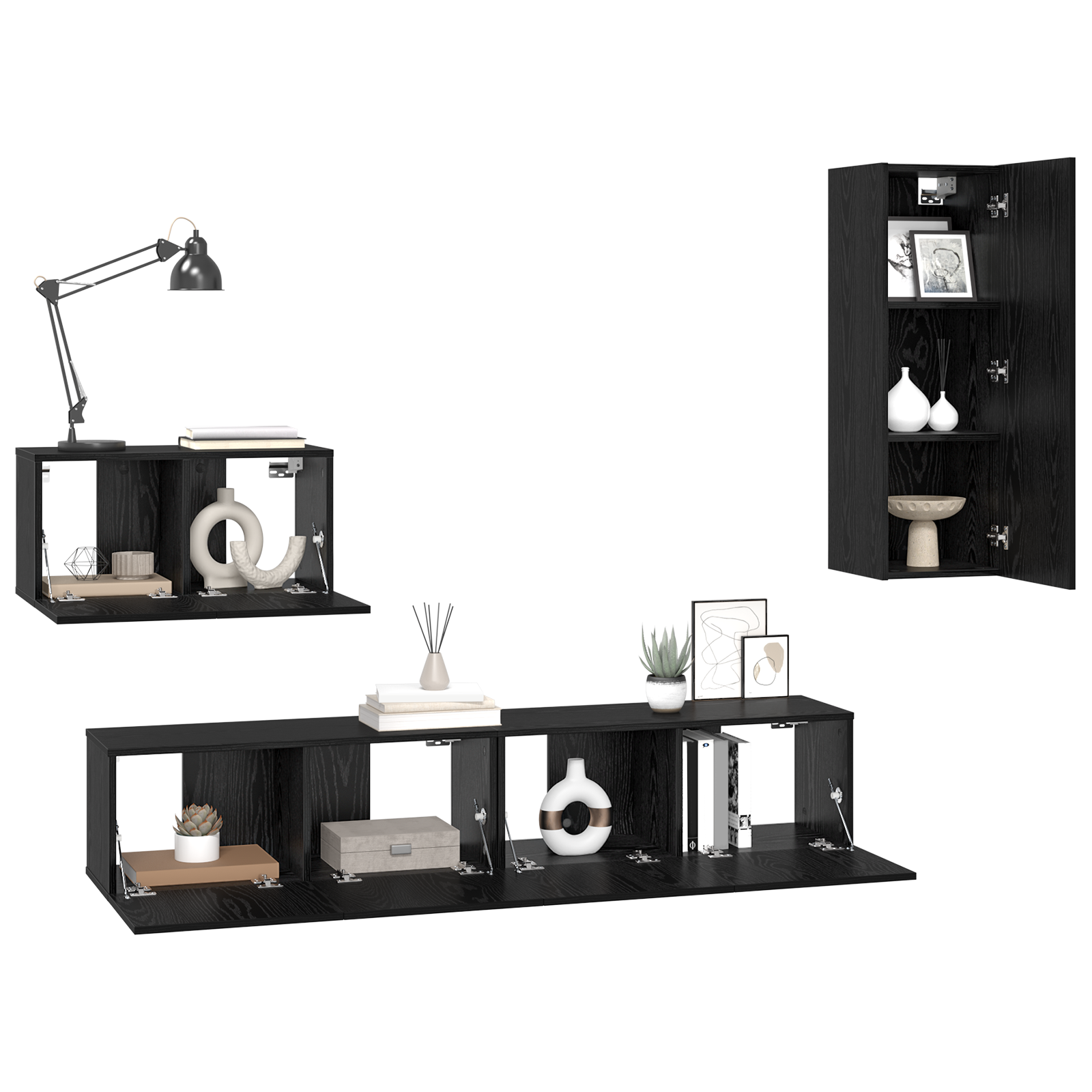 vidaXL Dulap pentru TV pe Perete 4 pcs Stejar negru 200 x 30 x 30 cm