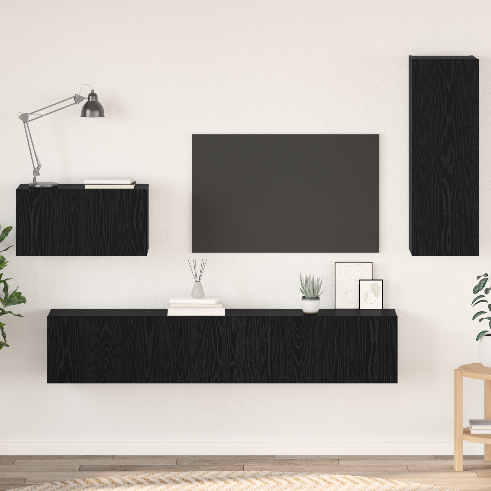 vidaXL Dulap pentru TV pe Perete 4 pcs Stejar negru 200 x 30 x 30 cm