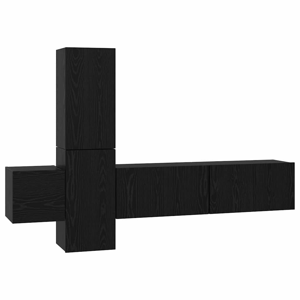 vidaXL Set comodă TV Pe perete 5 pcs Stejar Negru Lemn compozit