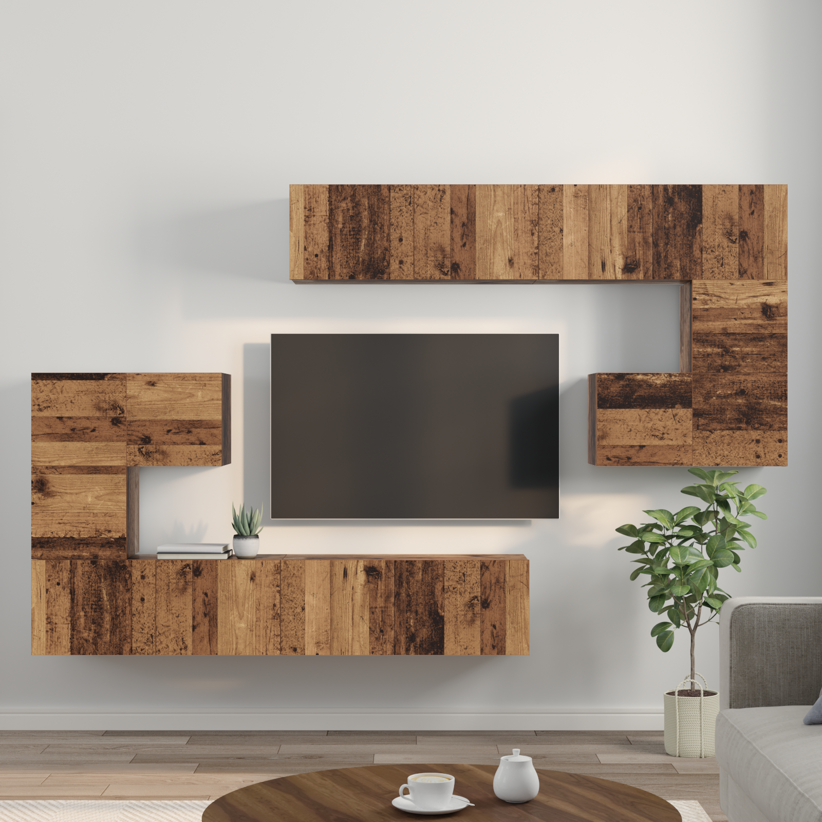 vidaXL Set comodă TV 8 pcs Lemn vechi Mediu 30.5 x 30 x 30 cm vidaXL Set comodă TV 8 pcs Lemn vechi Mediu 30.5 x 30 x 30 cm