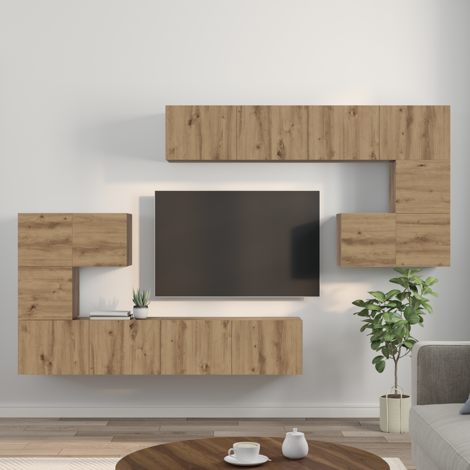vidaXL Set comodă TV Pe perete 8 pcs stejar artizanal vidaXL Set comodă TV Pe perete 8 pcs stejar artizanal