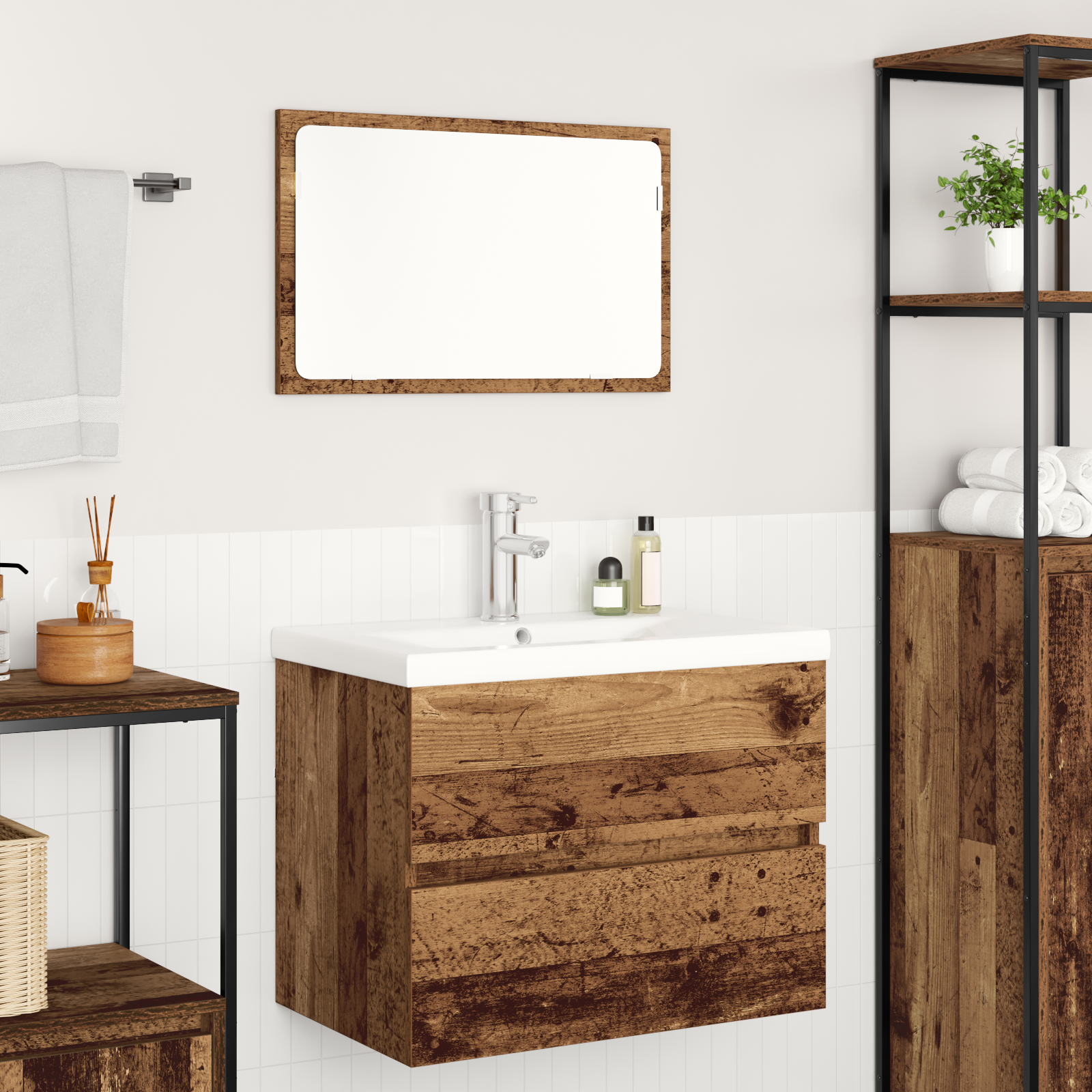 vidaXL Set de mobilier pentru baie 3 pcs Lemn Vechi Lemn compozit