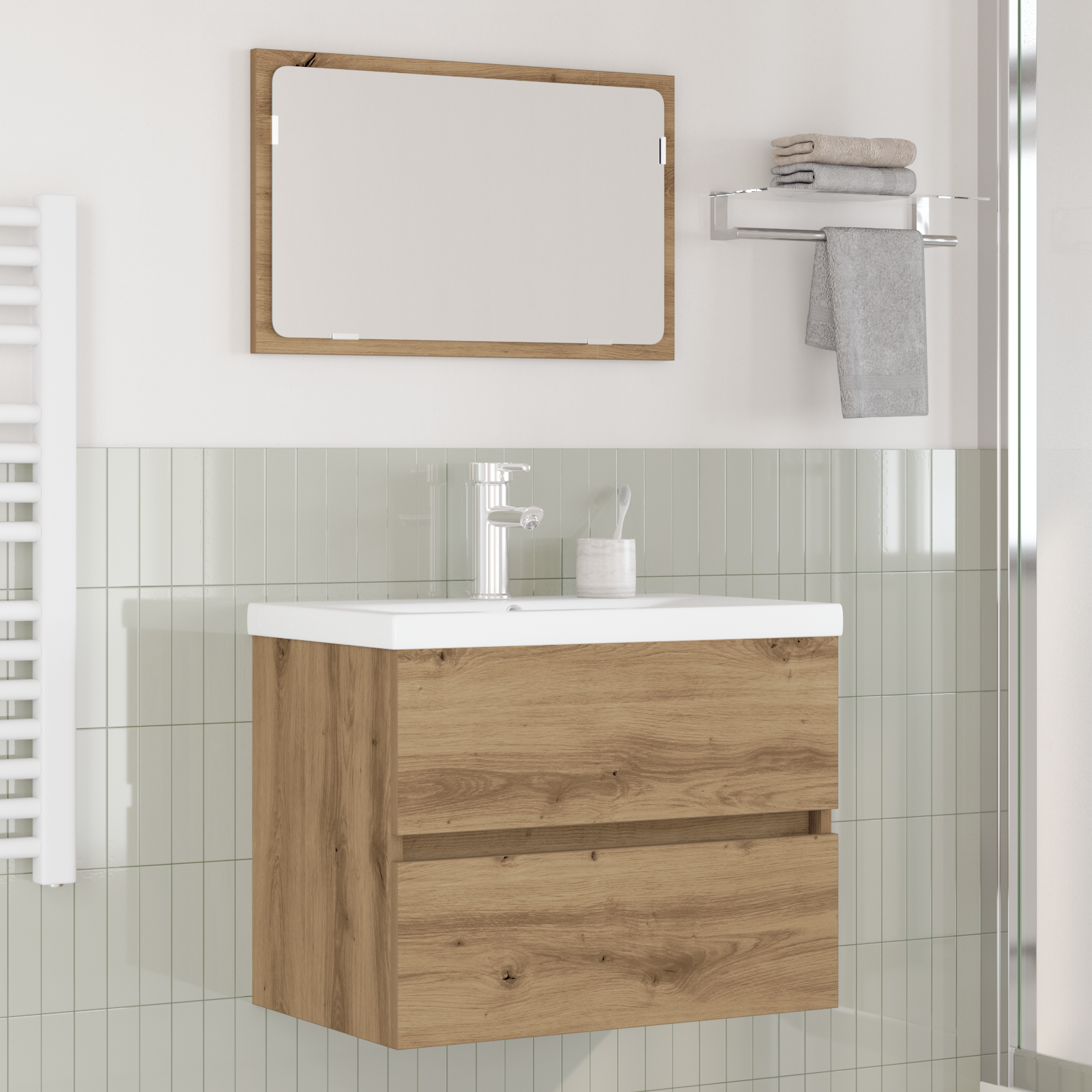 vidaXL Set de mobilier pentru baie Pe perete 3 pcs Stejar negru vidaXL Set de mobilier pentru baie Pe perete 3 pcs Stejar negru
