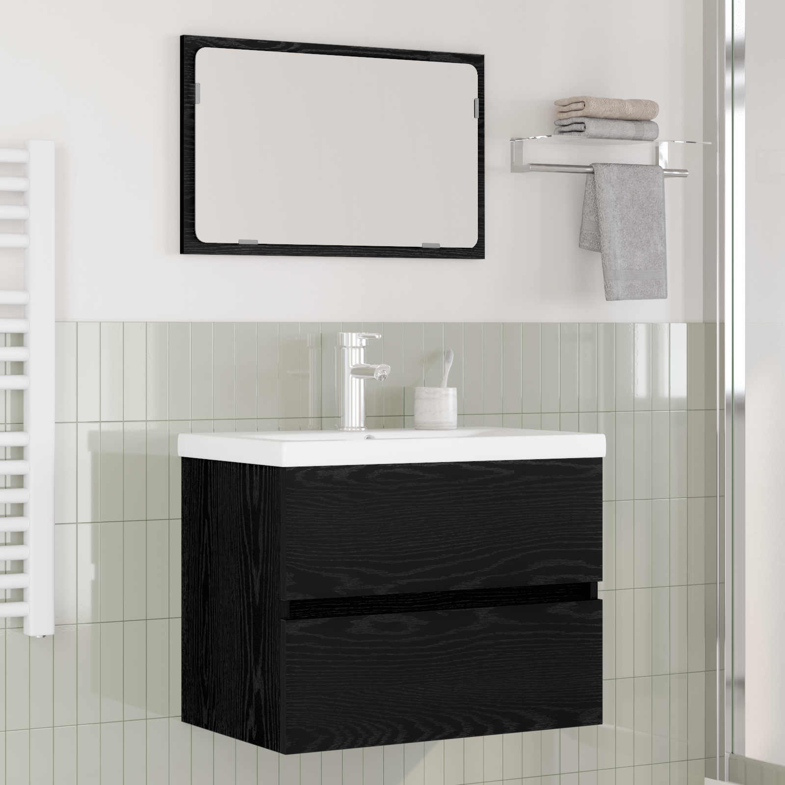 vidaXL Set de mobilier pentru baie Pe perete 3 pcs stejar artizanal vidaXL Set de mobilier pentru baie Pe perete 3 pcs stejar artizanal
