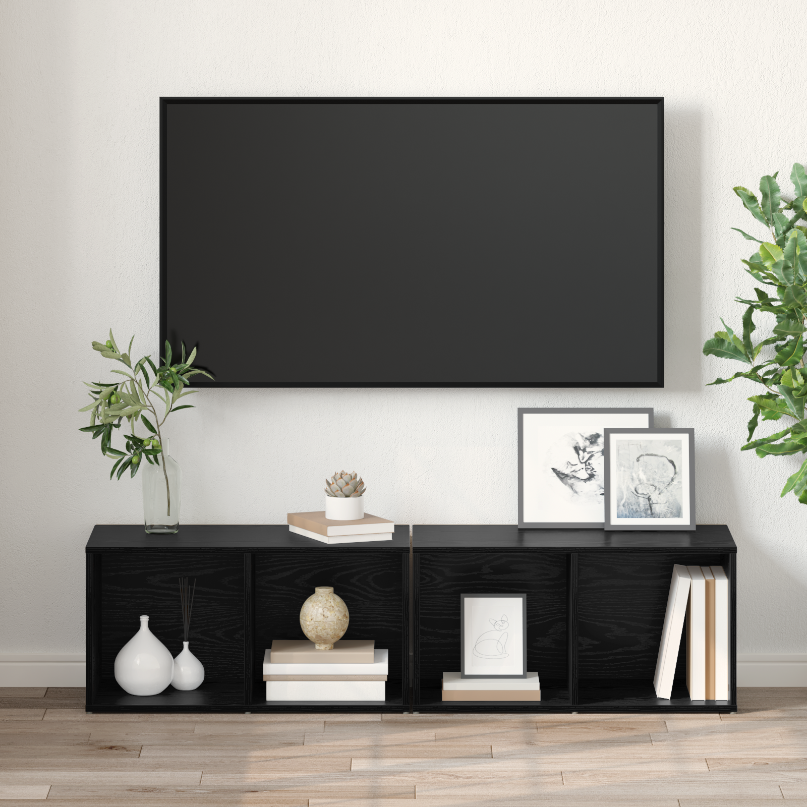 vidaXL Set comodă TV 2 pcs Stejar Negru Lemn compozit vidaXL Set comodă TV 2 pcs Stejar Negru Lemn compozit
