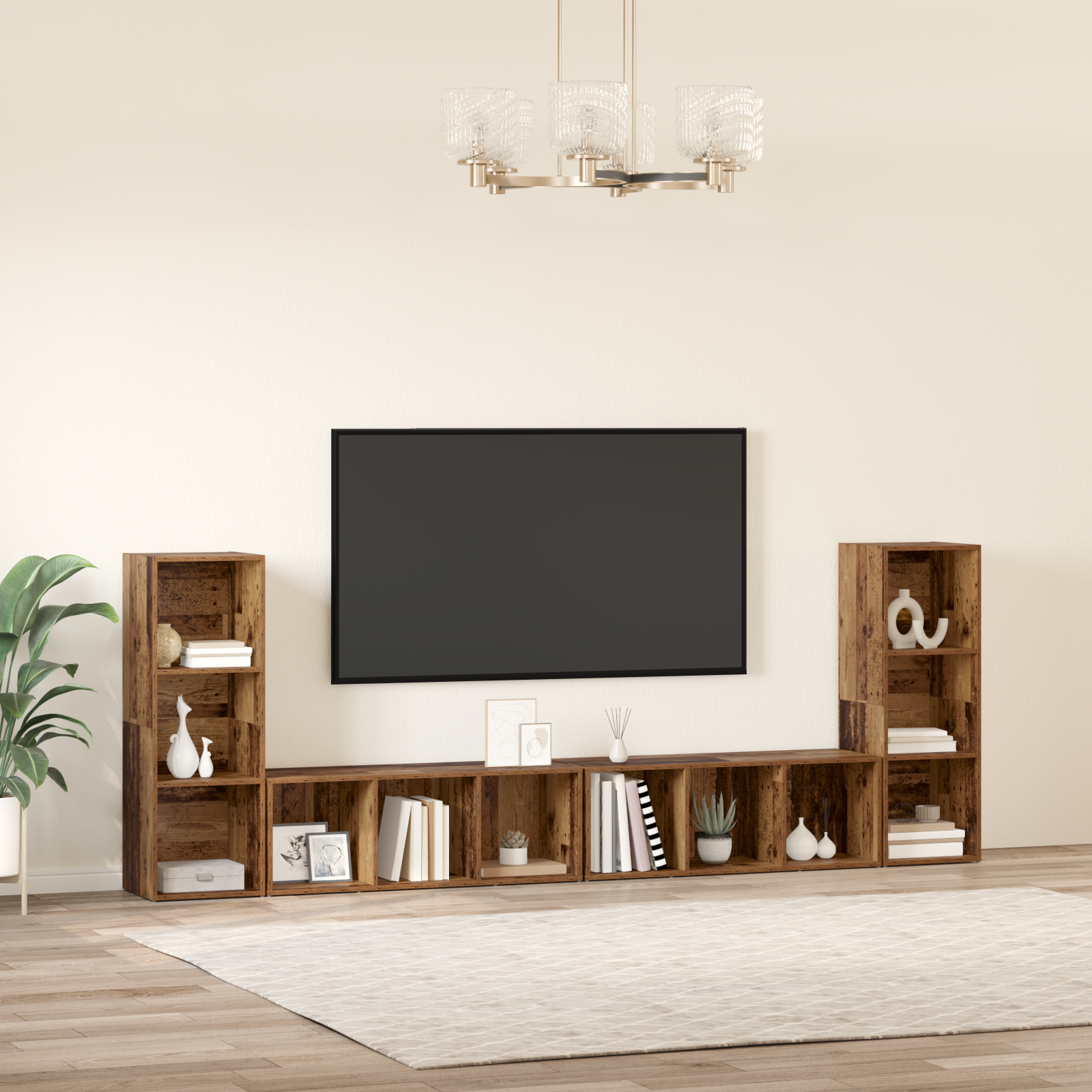 vidaXL Cabinet TV 4 pcs Lemn vechi 37 x 35 x 107.5 cm Lemn stratificat vidaXL Cabinet TV 4 pcs Lemn vechi 37 x 35 x 107.5 cm Lemn stratificat