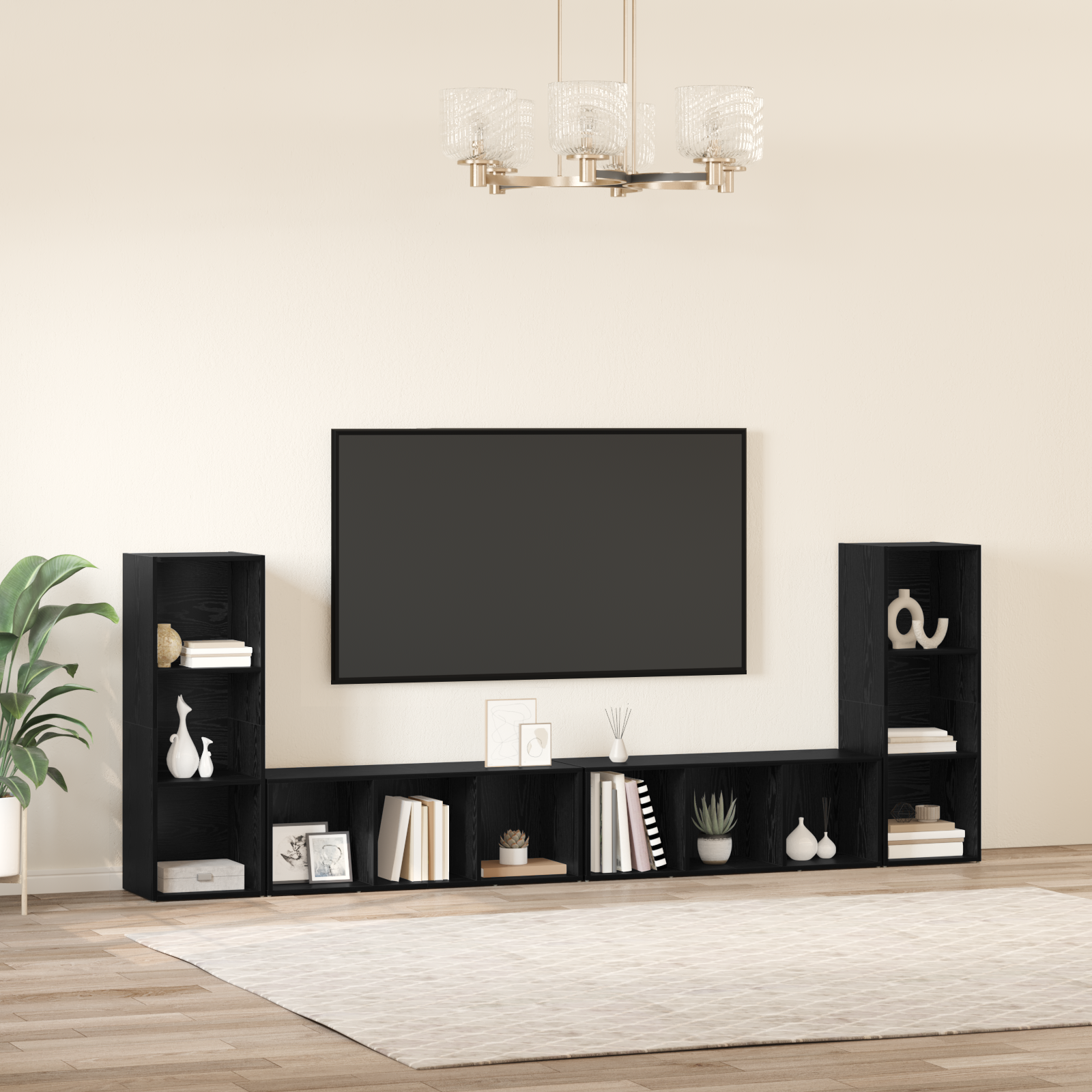 vidaXL Cabinet TV cu raft cu depozitare 4 pcs Stejar negru 37 x 35 x 107.5 cm vidaXL Cabinet TV cu raft cu depozitare 4 pcs Stejar negru 37 x 35 x 107.5 cm