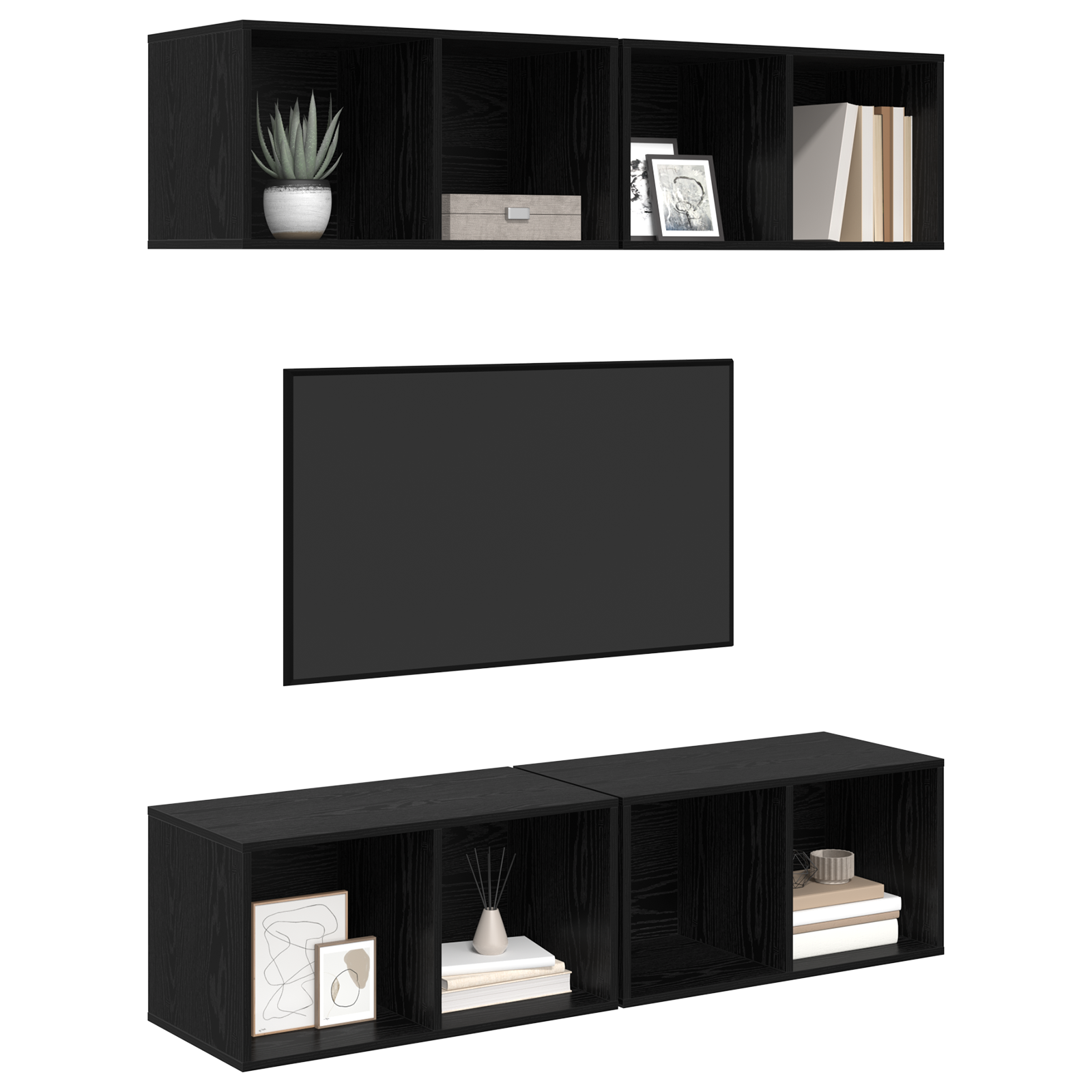 vidaXL Dulap pentru TV pe Perete 4 pcs Stejar negru 37 x 37 x 72 cm