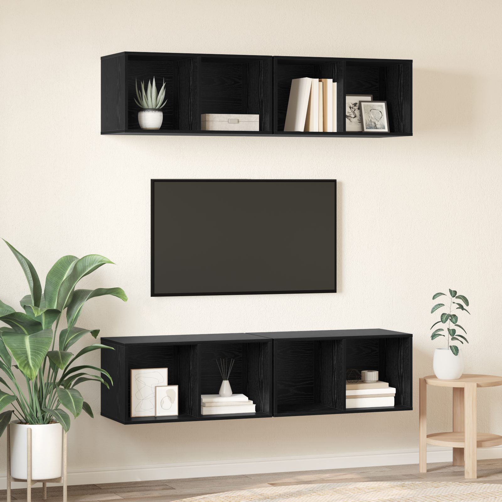 vidaXL Dulap pentru TV pe Perete 4 pcs Stejar negru 37 x 37 x 72 cm