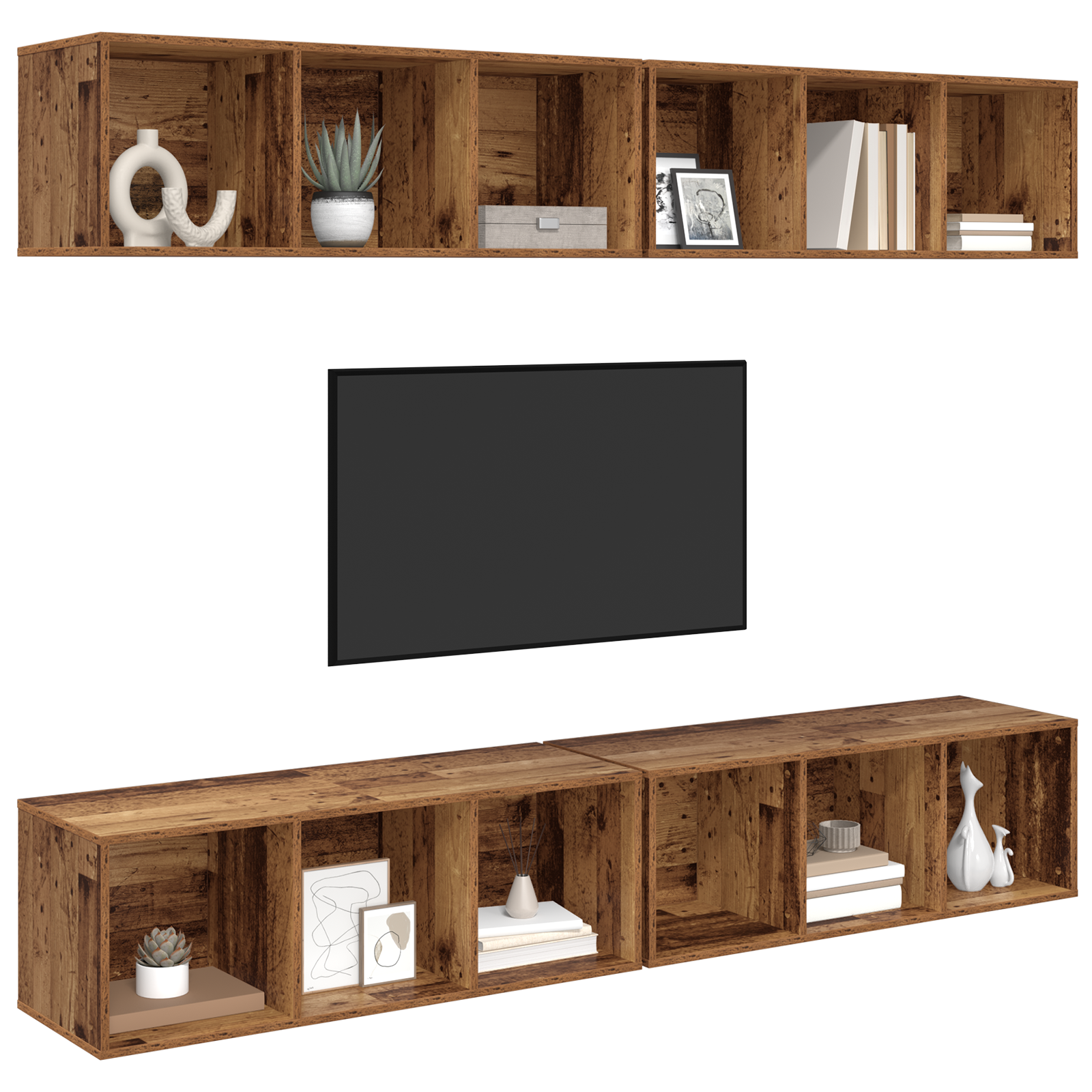 vidaXL Dulap pentru TV pe Perete 4 pcs Lemn vechi 37 x 37 x 107.5 cm