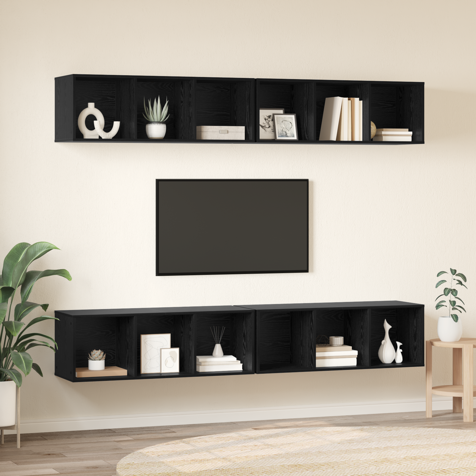 vidaXL Dulap pentru TV pe Perete 4 pcs Stejar negru 37 x 37 x 107.5 cm