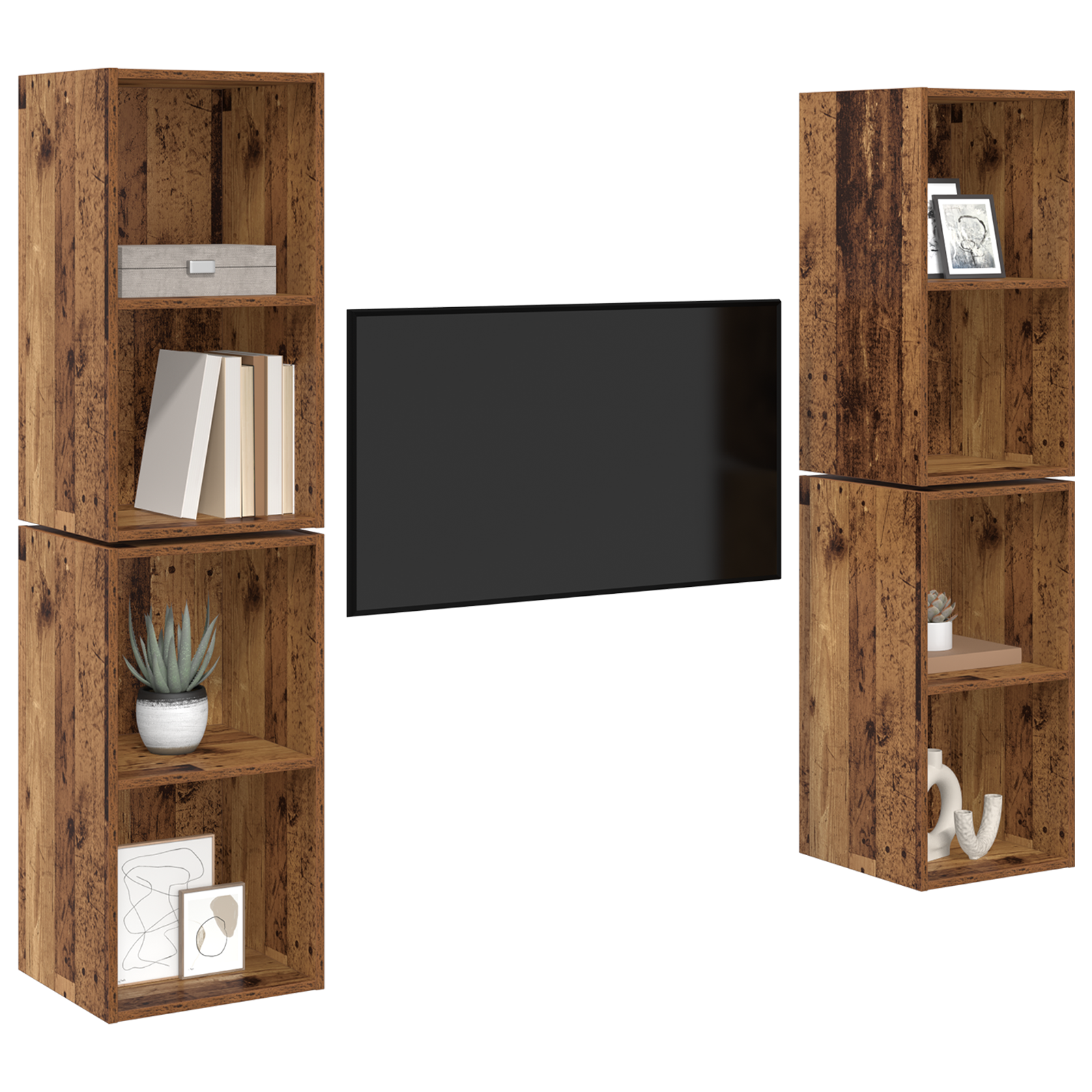 vidaXL Dulap pentru TV pe Perete 4 pcs Lemn vechi 37 x 37 x 72 cm