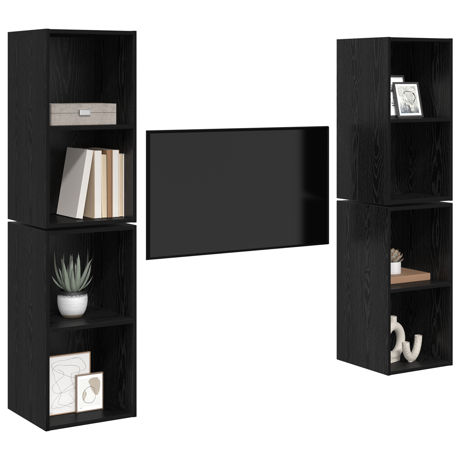 vidaXL Dulap pentru TV pe Perete 4 pcs Stejar negru 37 x 37 x 72 cm