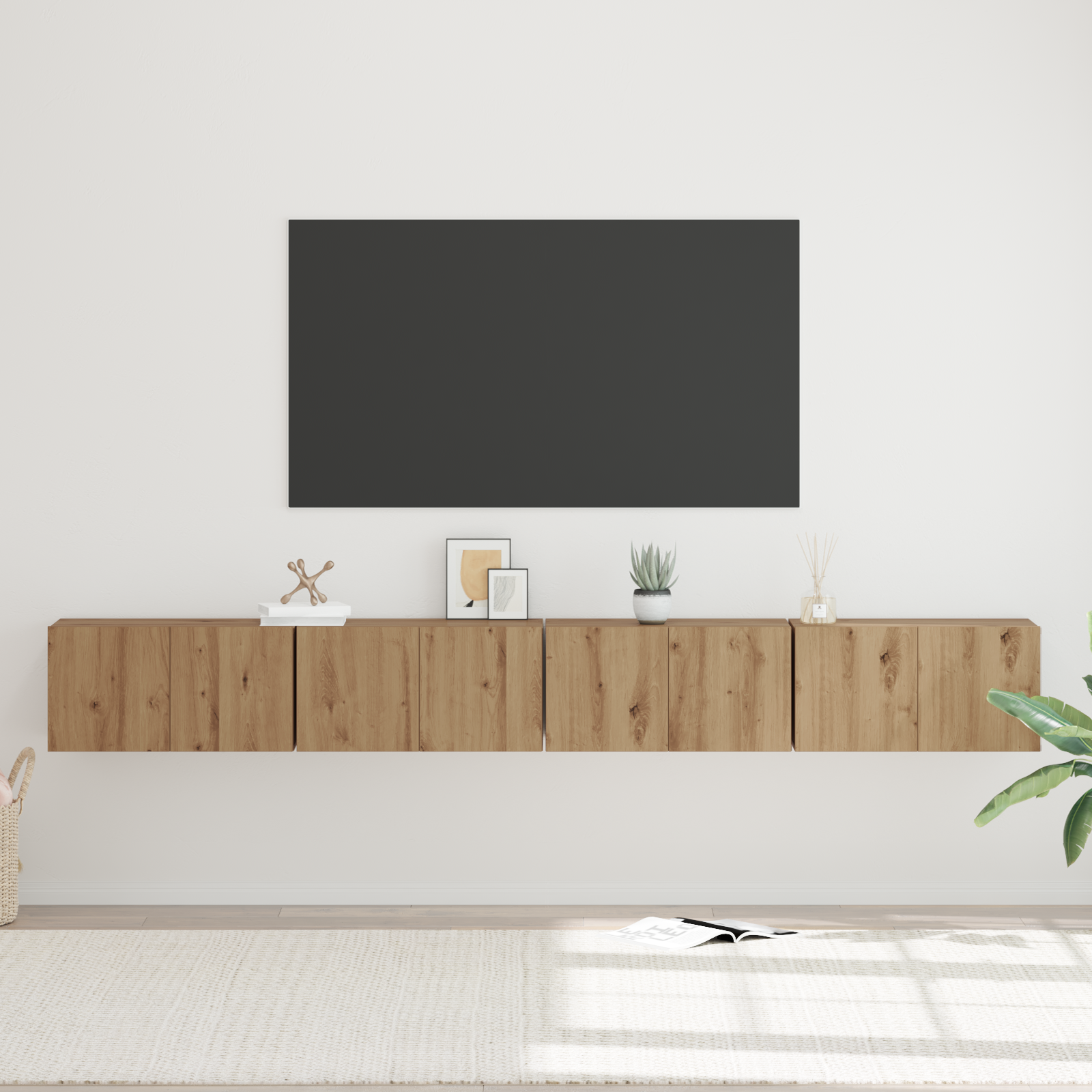 vidaXL Set comodă TV Pe perete 4 pcs stejar artizanal 60 x 30 x 30 cm vidaXL Set comodă TV Pe perete 4 pcs stejar artizanal 60 x 30 x 30 cm