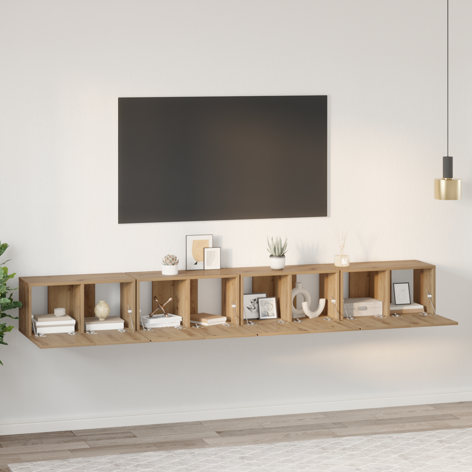 vidaXL Set comodă TV Pe perete 4 pcs stejar artizanal 60 x 30 x 30 cm vidaXL Set comodă TV Pe perete 4 pcs stejar artizanal 60 x 30 x 30 cm