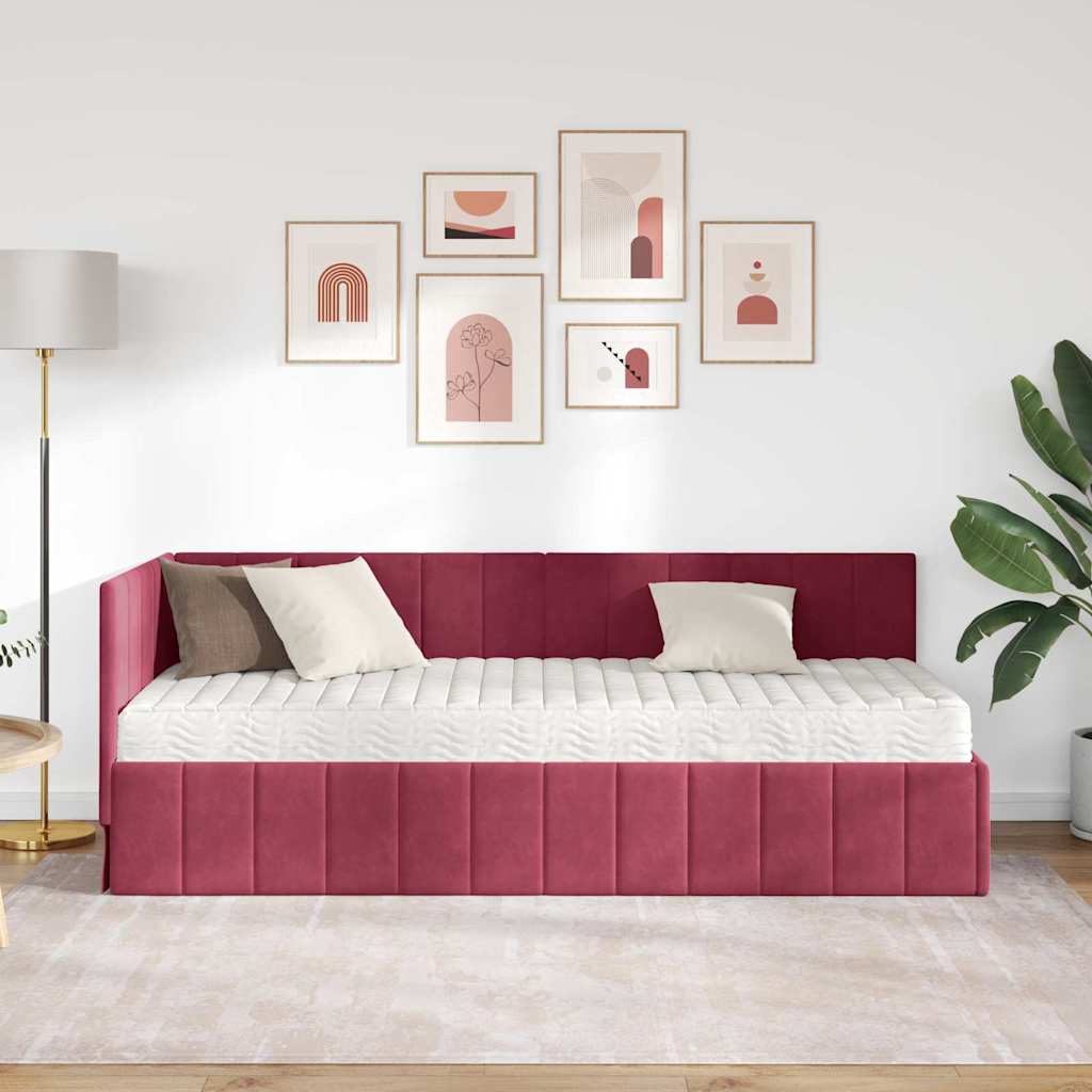 vidaXL Cadru de pat colțar cu saltea cu saltea 2 pcs Verde Catifea