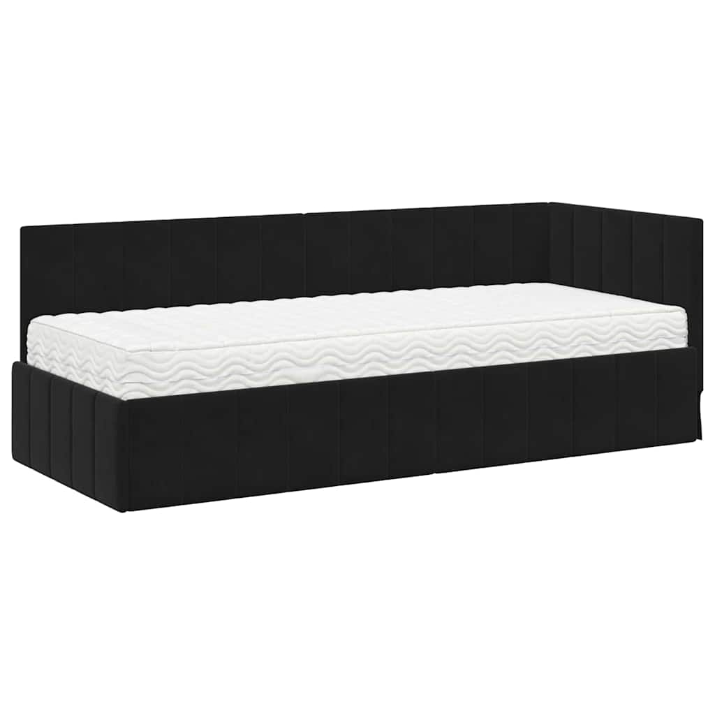 vidaXL Cadru de pat colțar cu saltea cu saltea 2 pcs Negru Catifea
