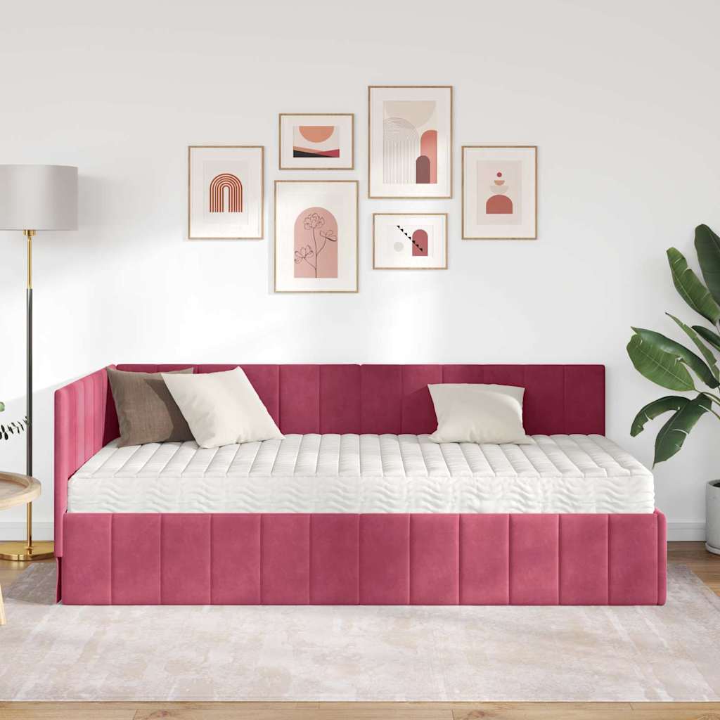 vidaXL Cadru de pat colțar cu saltea cu saltea 2 pcs Verde Catifea