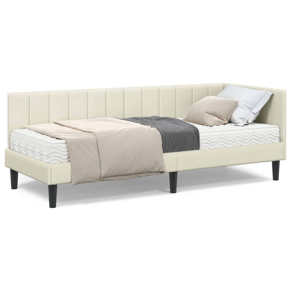 vidaXL Cadru de pat colțar cu saltea cu saltea 2 pcs Crem Catifea