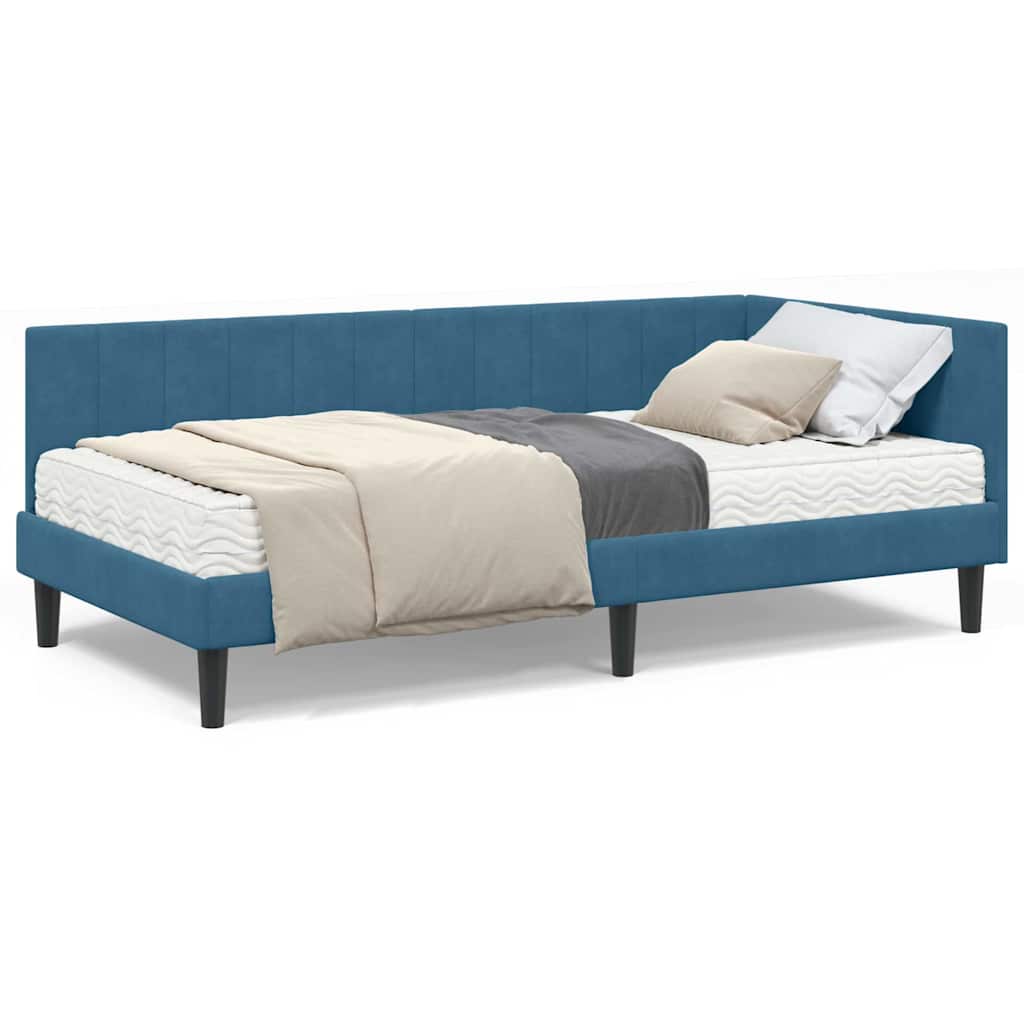 vidaXL Cadru de pat colțar cu saltea cu saltea 2 pcs albastru Catifea