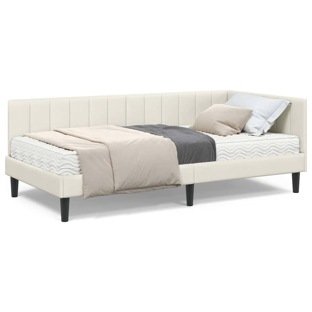 vidaXL Cadru de pat colțar cu saltea cu saltea 2 pcs Crem Catifea