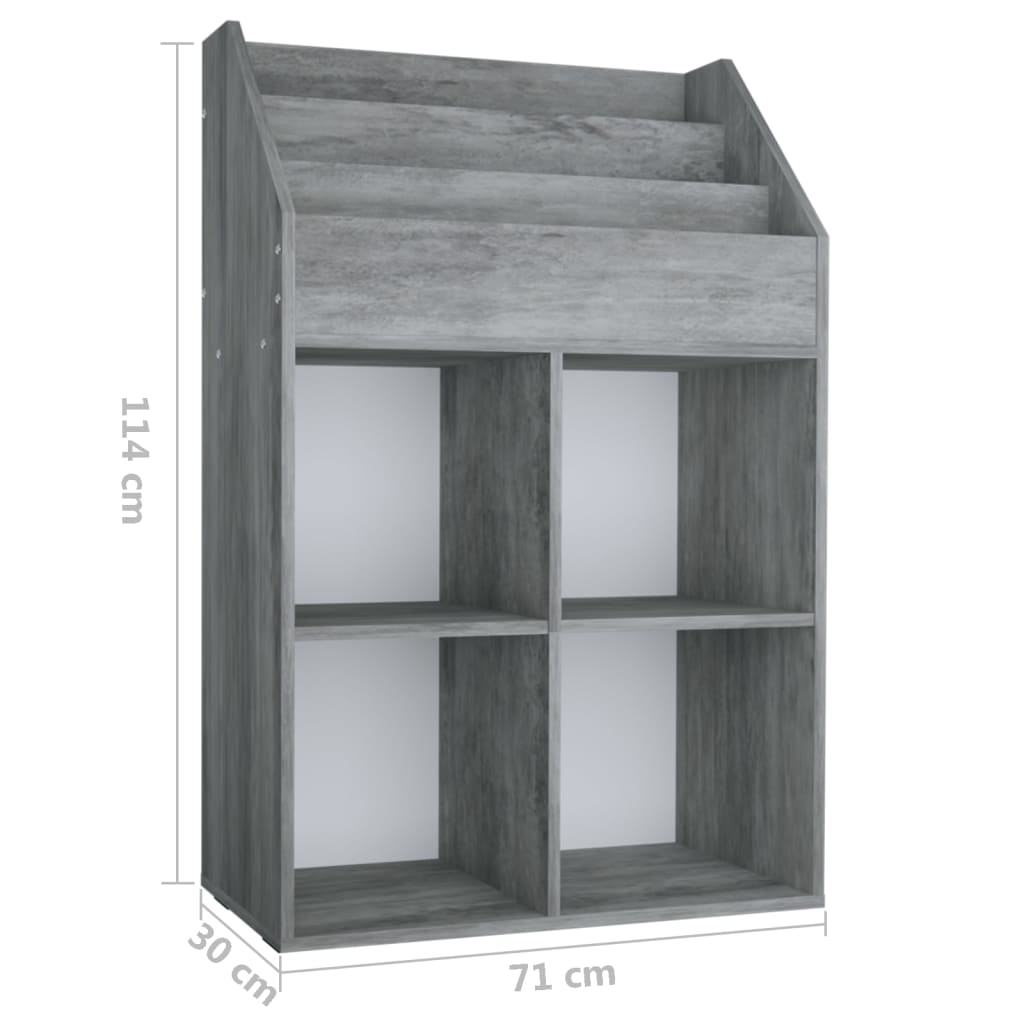 vidaXL Raft de reviste pentru copii, gri, 71x30x114 cm, lemn prelucrat vidaXL Raft de reviste pentru copii, gri, 71x30x114 cm, lemn prelucrat