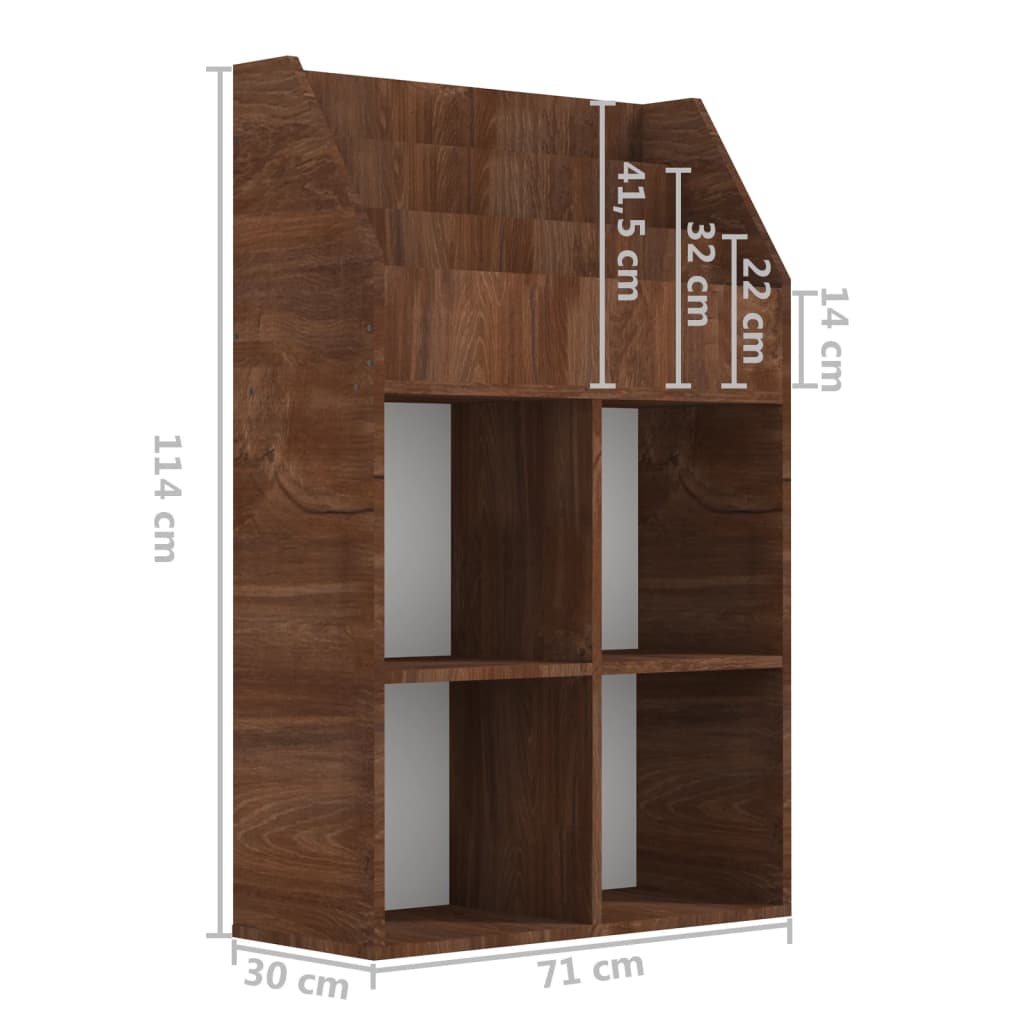 vidaXL Raft reviste copii, stejar maro, 71x30x114 cm, lemn prelucrat vidaXL Raft reviste copii, stejar maro, 71x30x114 cm, lemn prelucrat