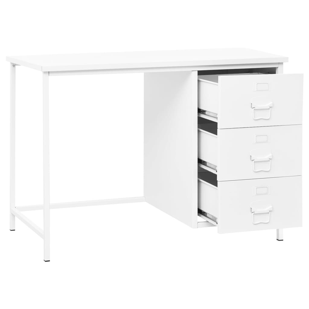 vidaXL Birou cu sertare, alb, 105x52x75 cm, oțel, industrial vidaXL Birou cu sertare, alb, 105x52x75 cm, oțel, industrial